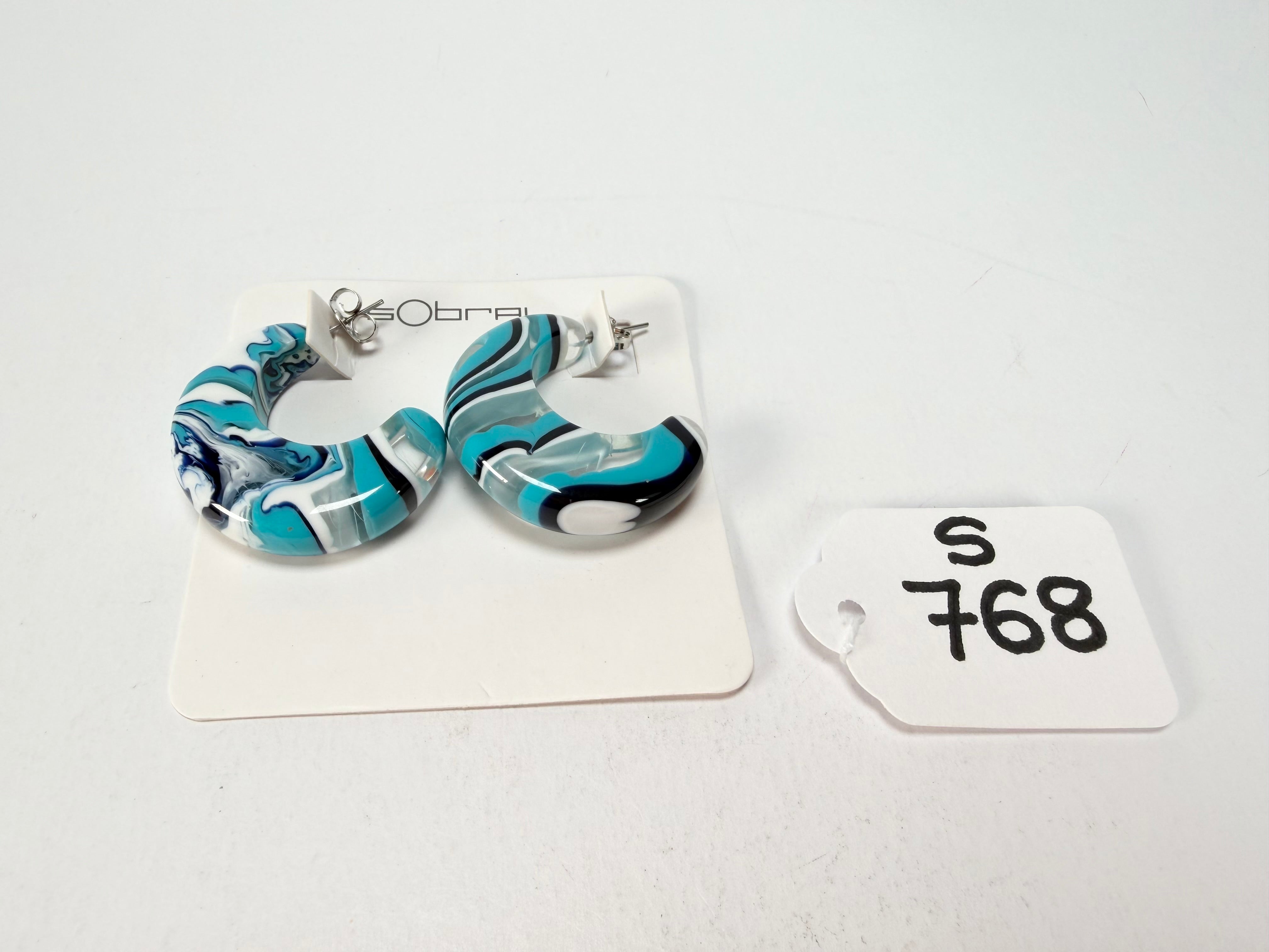 Sobral - Onda Azul "Vibracao" Blue Resin Earrings ( 005419 )