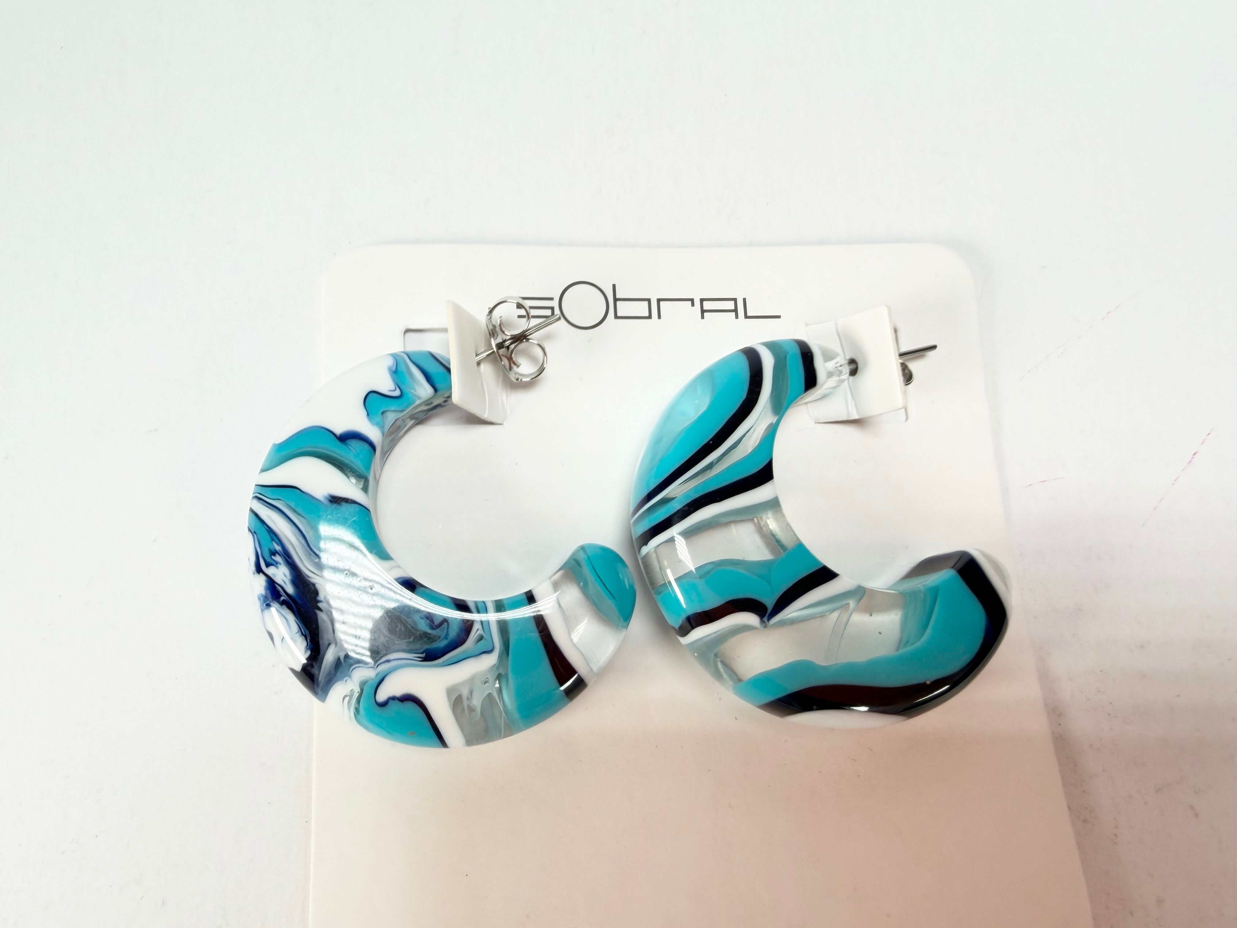 Sobral - Onda Azul "Vibracao" Blue Resin Earrings ( 005419 )