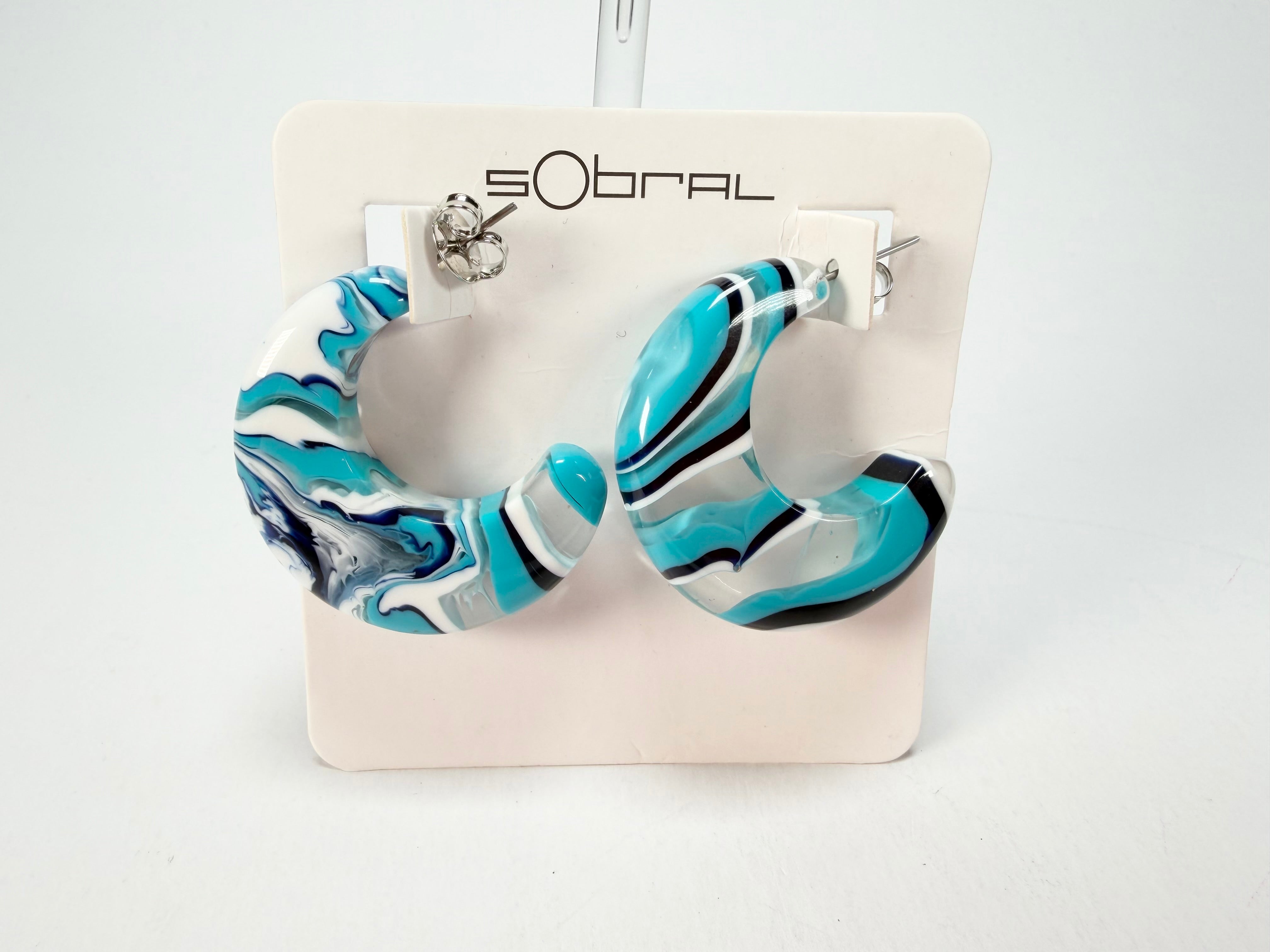 Sobral - Onda Azul "Vibracao" Blue Resin Earrings ( 005419 )
