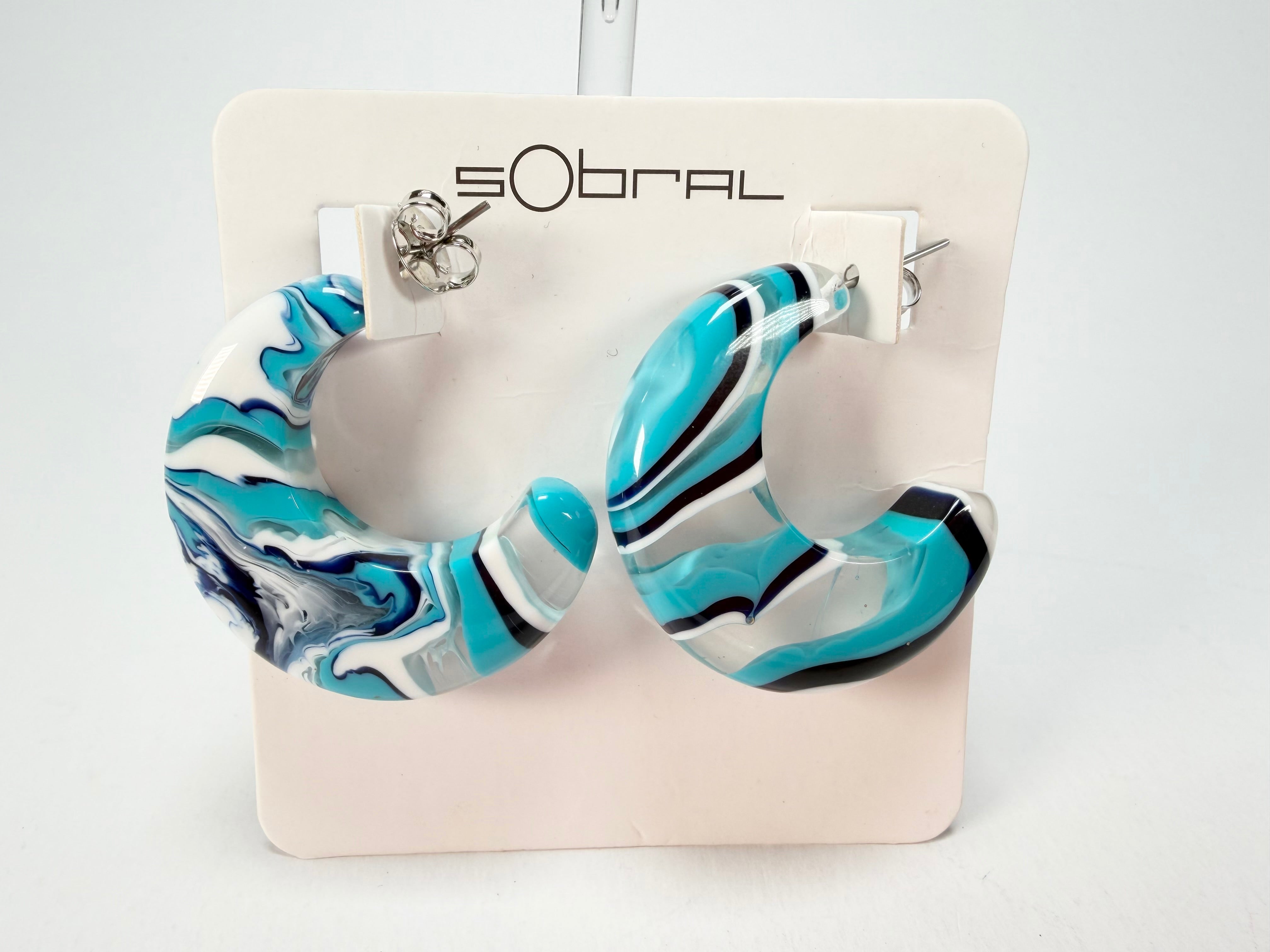 Sobral - Onda Azul "Vibracao" Blue Resin Earrings ( 005419 )