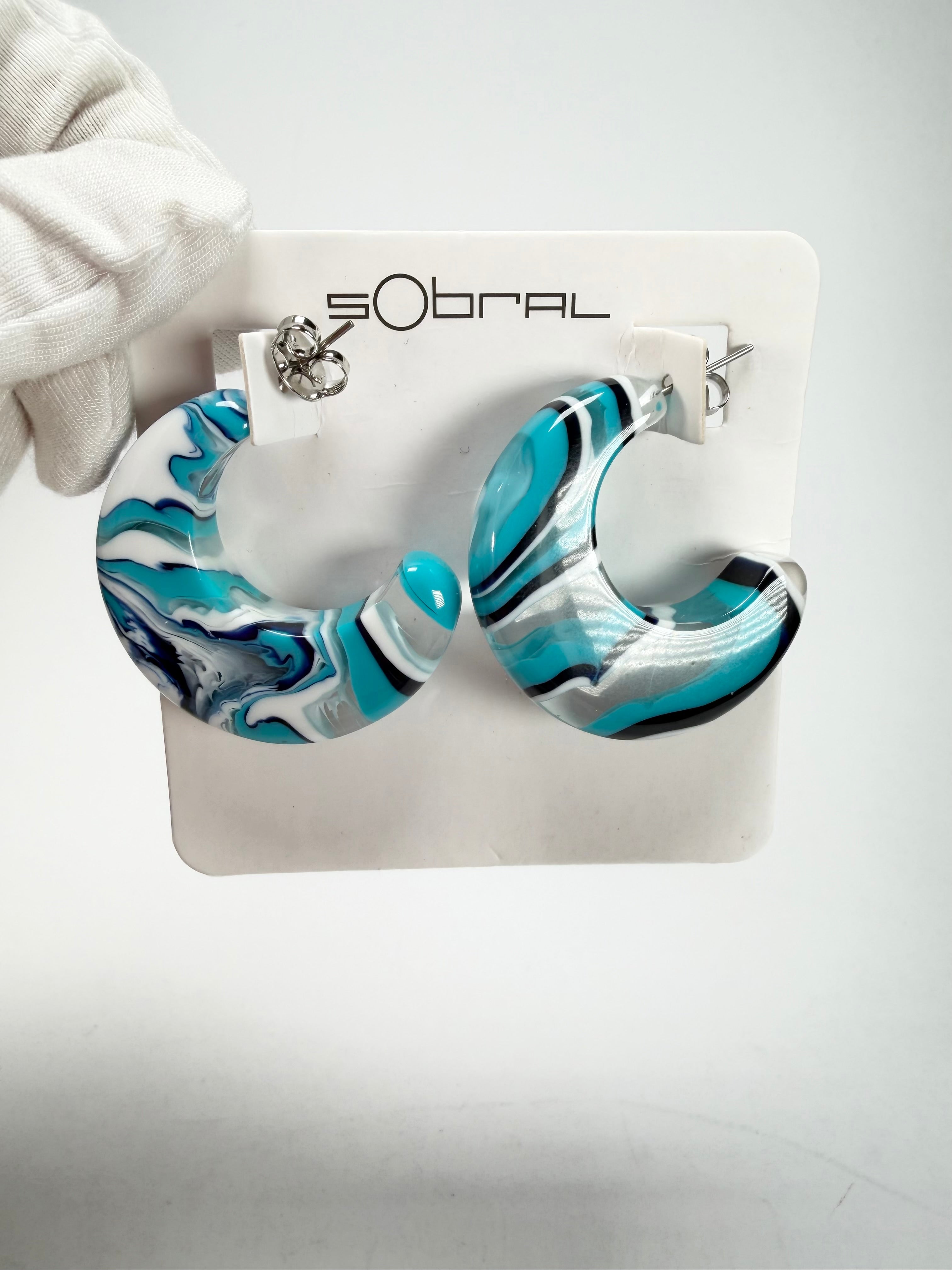 Sobral - Onda Azul "Vibracao" Blue Resin Earrings ( 005419 )