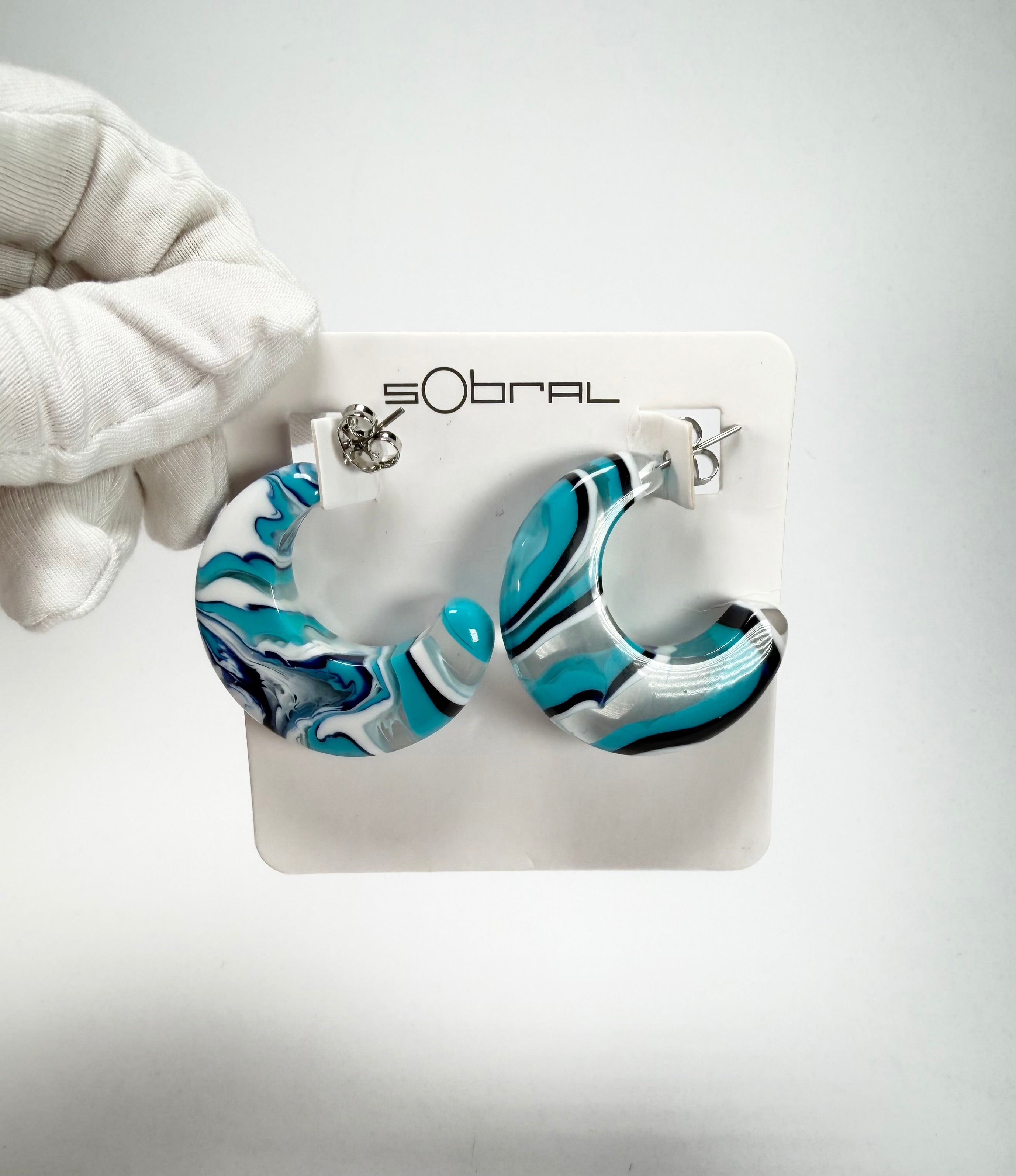 Sobral - Onda Azul "Vibracao" Blue Resin Earrings ( 005419 )