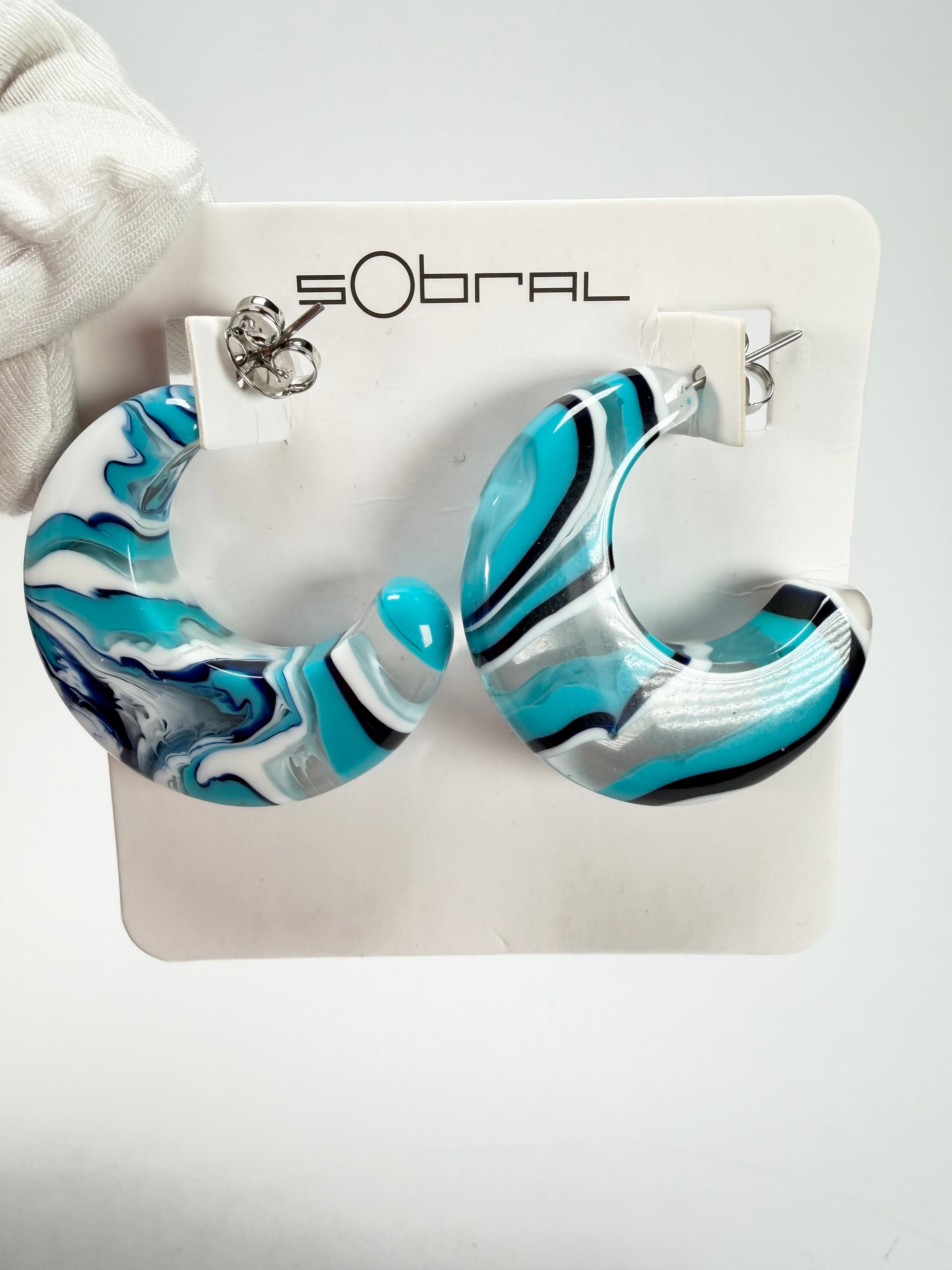 Sobral - Onda Azul "Vibracao" Blue Resin Earrings ( 005419 )