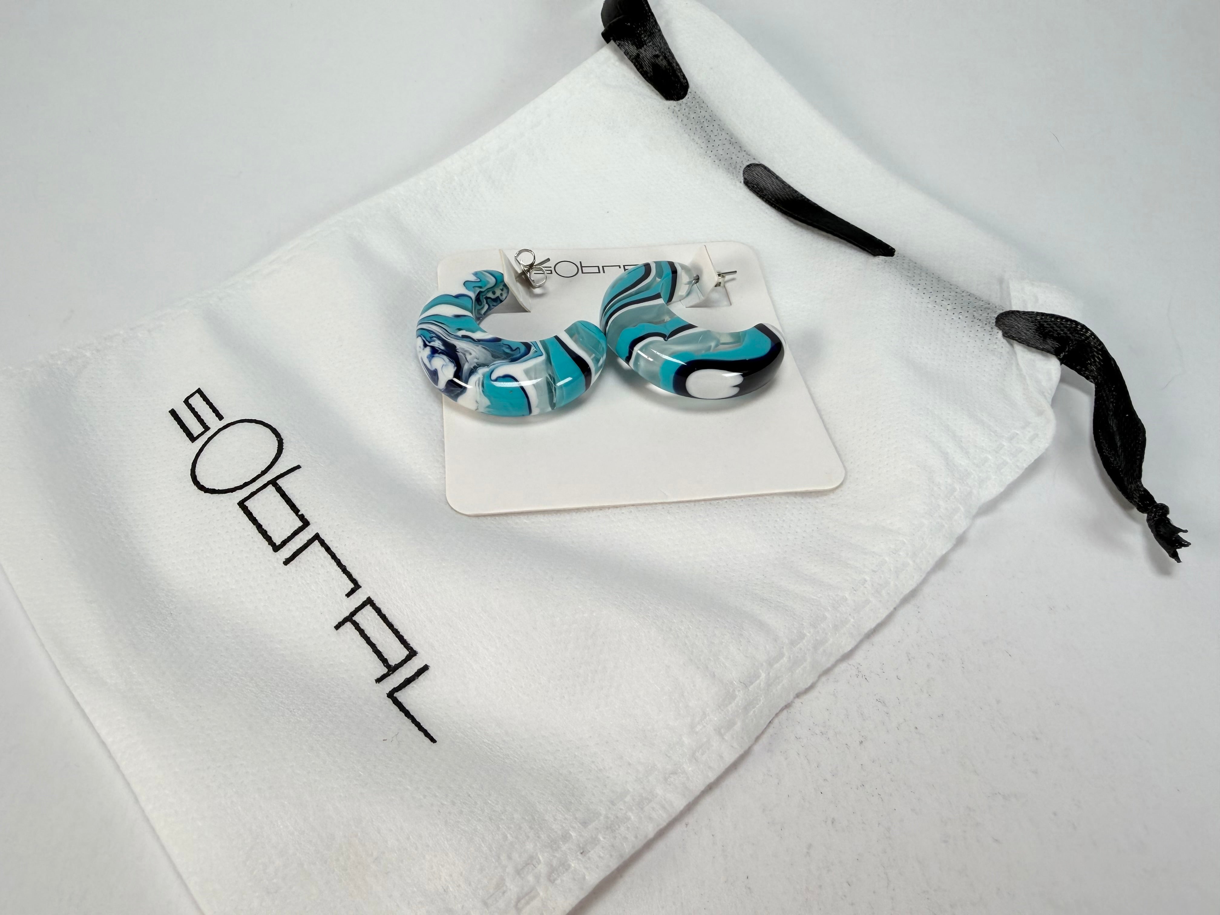 Sobral - Onda Azul "Vibracao" Blue Resin Earrings ( 005419 )