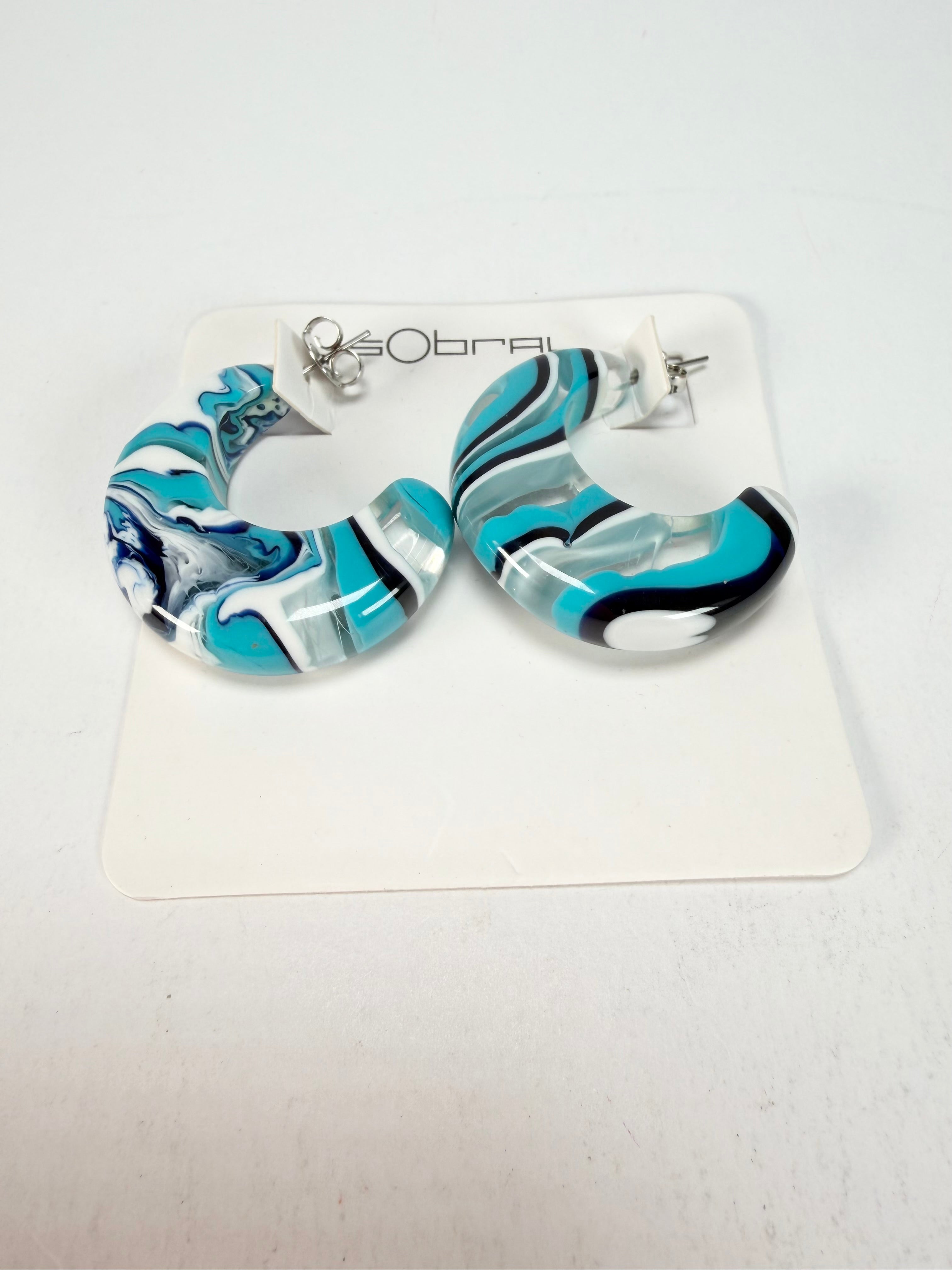 Sobral - Onda Azul "Vibracao" Blue Resin Earrings ( 005419 )