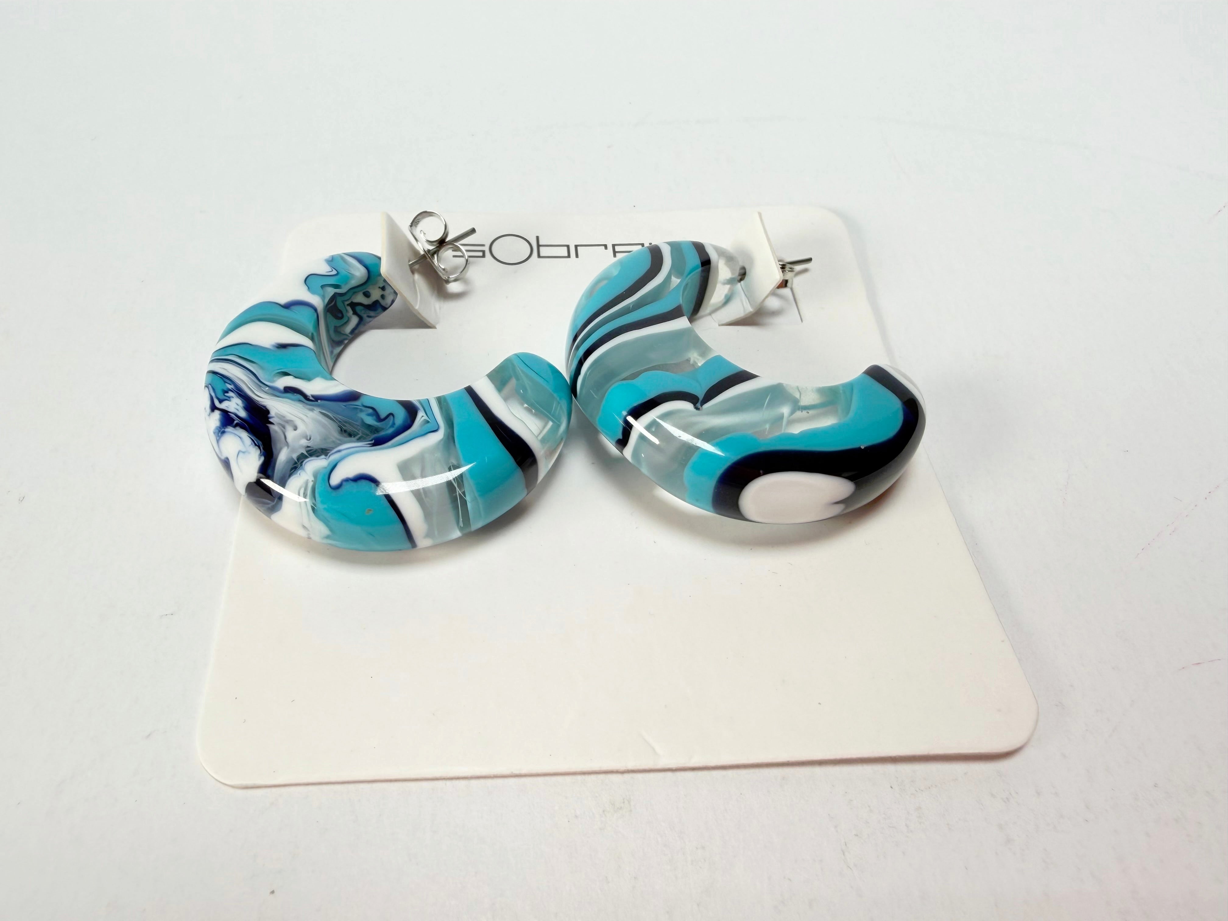 Sobral - Onda Azul "Vibracao" Blue Resin Earrings ( 005419 )