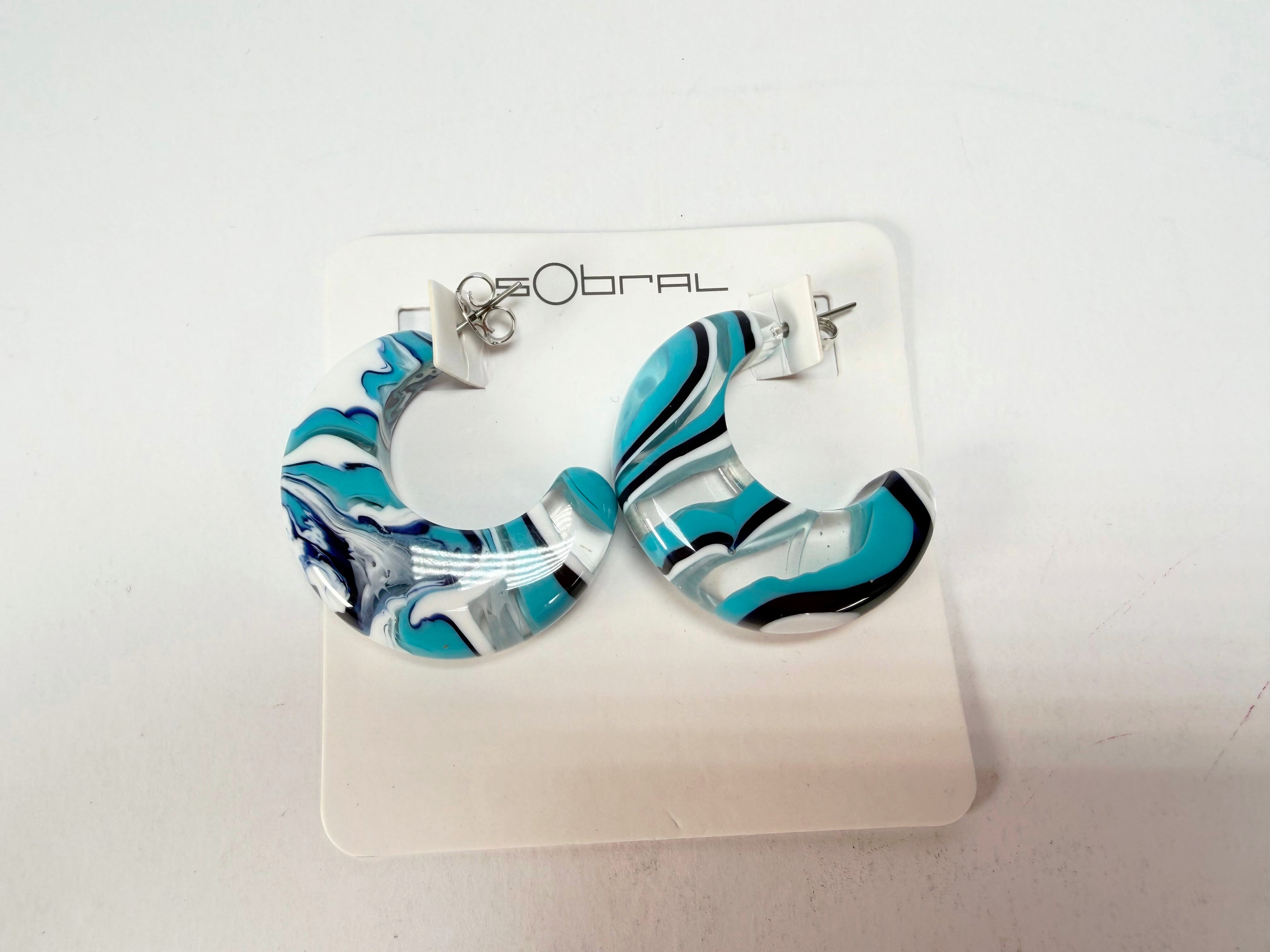 Sobral - Onda Azul "Vibracao" Blue Resin Earrings ( 005419 )