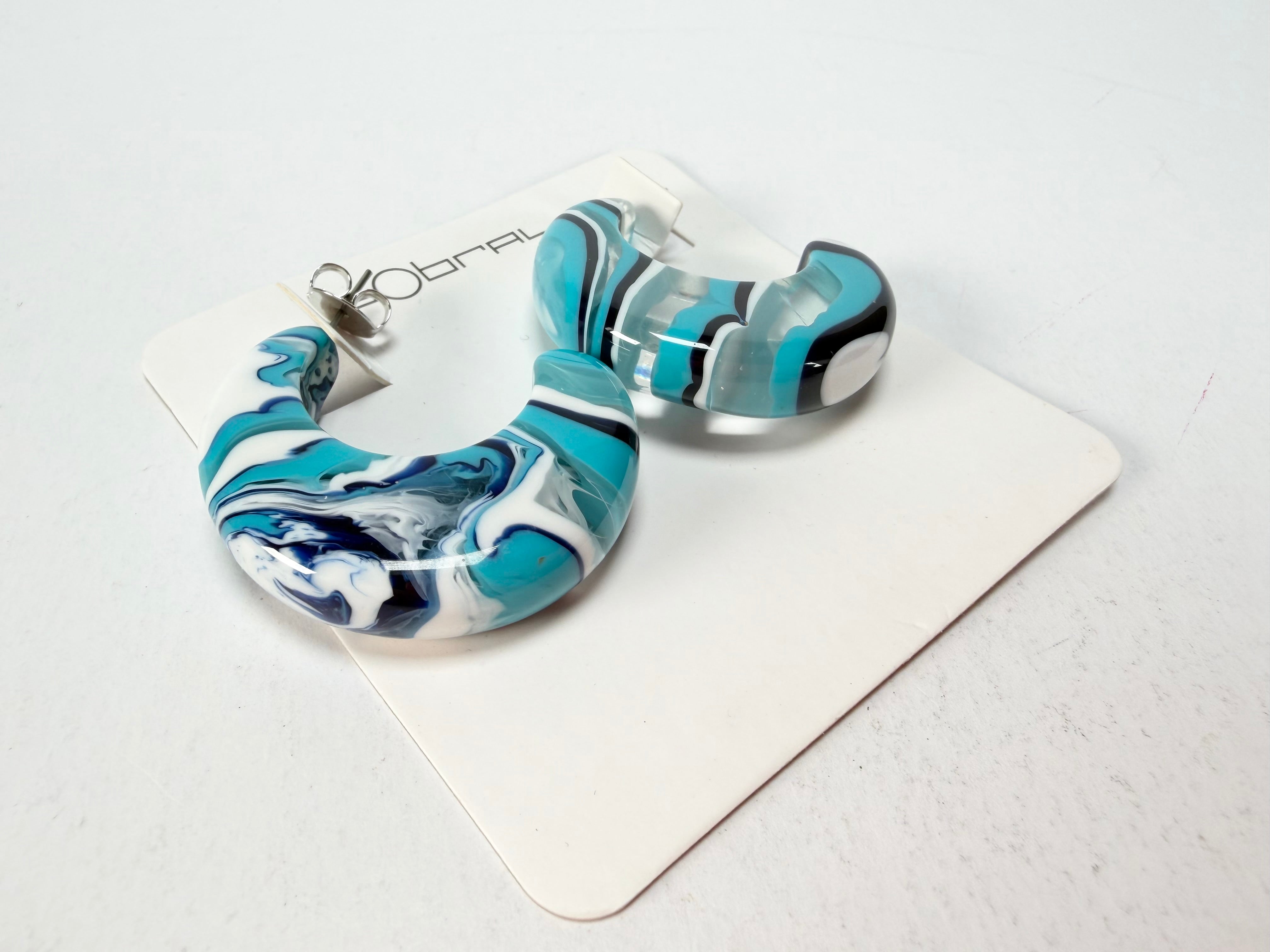 Sobral - Onda Azul "Vibracao" Blue Resin Earrings ( 005419 )