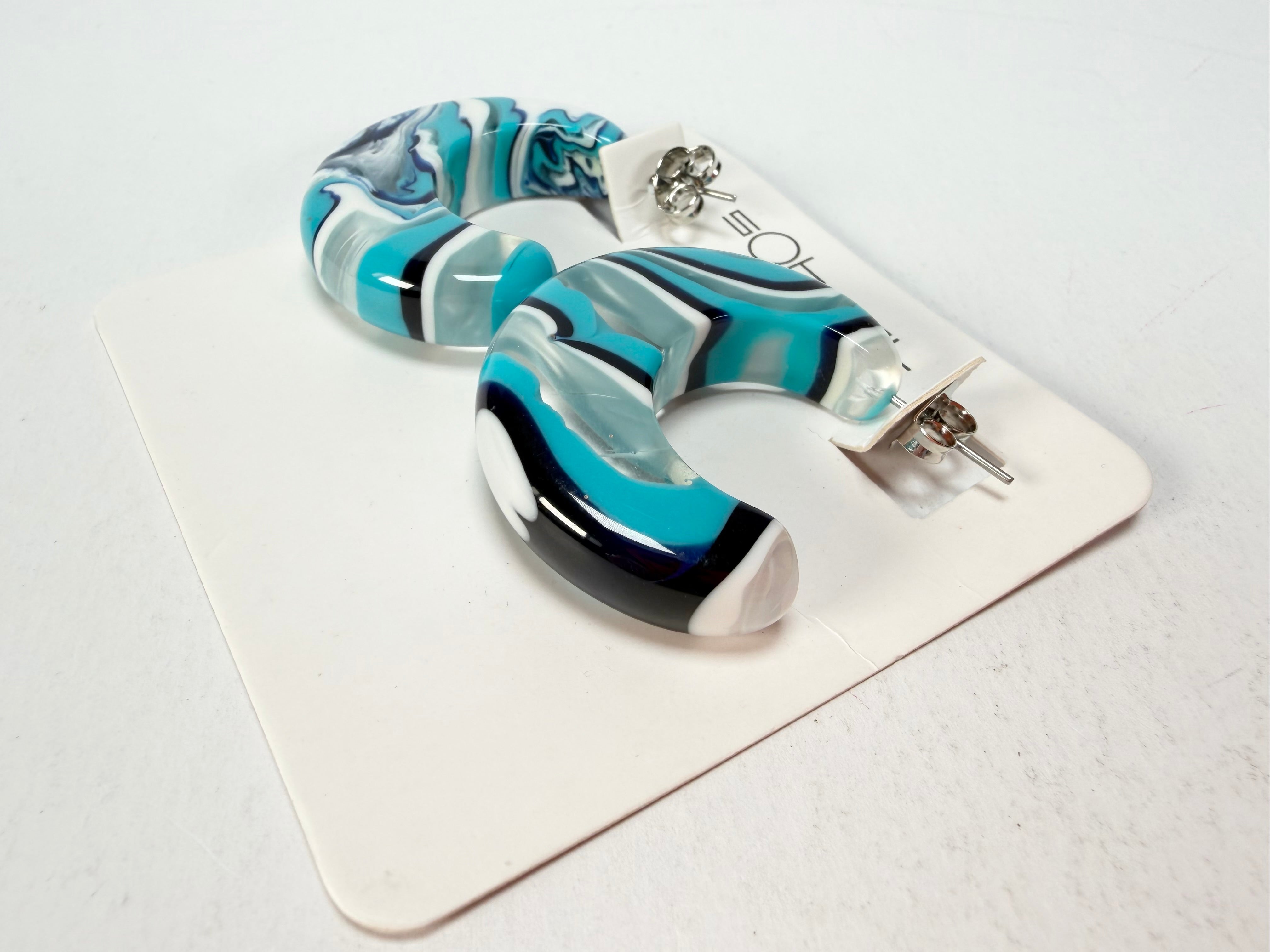 Sobral - Onda Azul "Vibracao" Blue Resin Earrings ( 005419 )