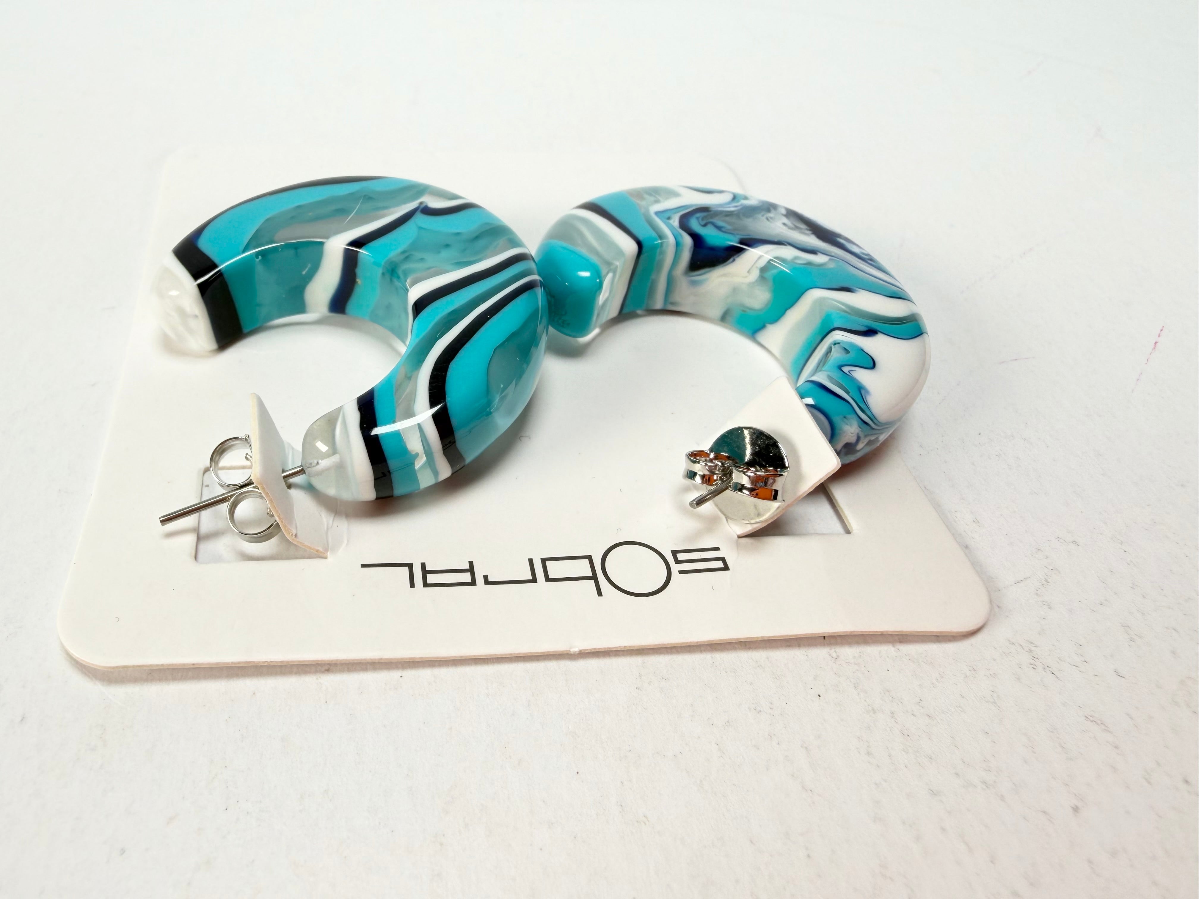Sobral - Onda Azul "Vibracao" Blue Resin Earrings ( 005419 )
