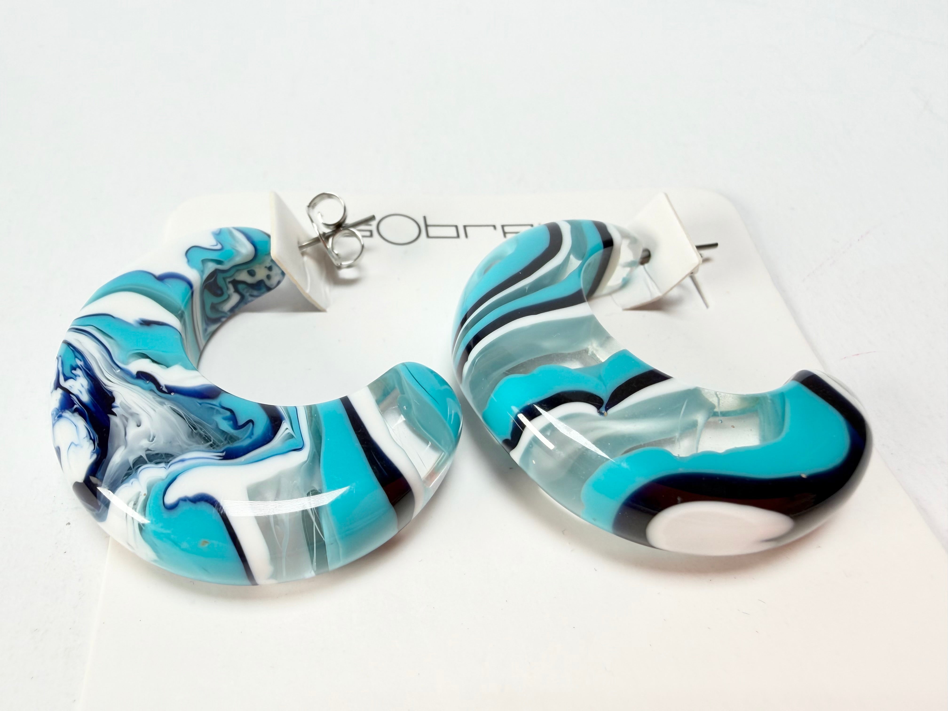 Sobral - Onda Azul "Vibracao" Blue Resin Earrings ( 005419 )