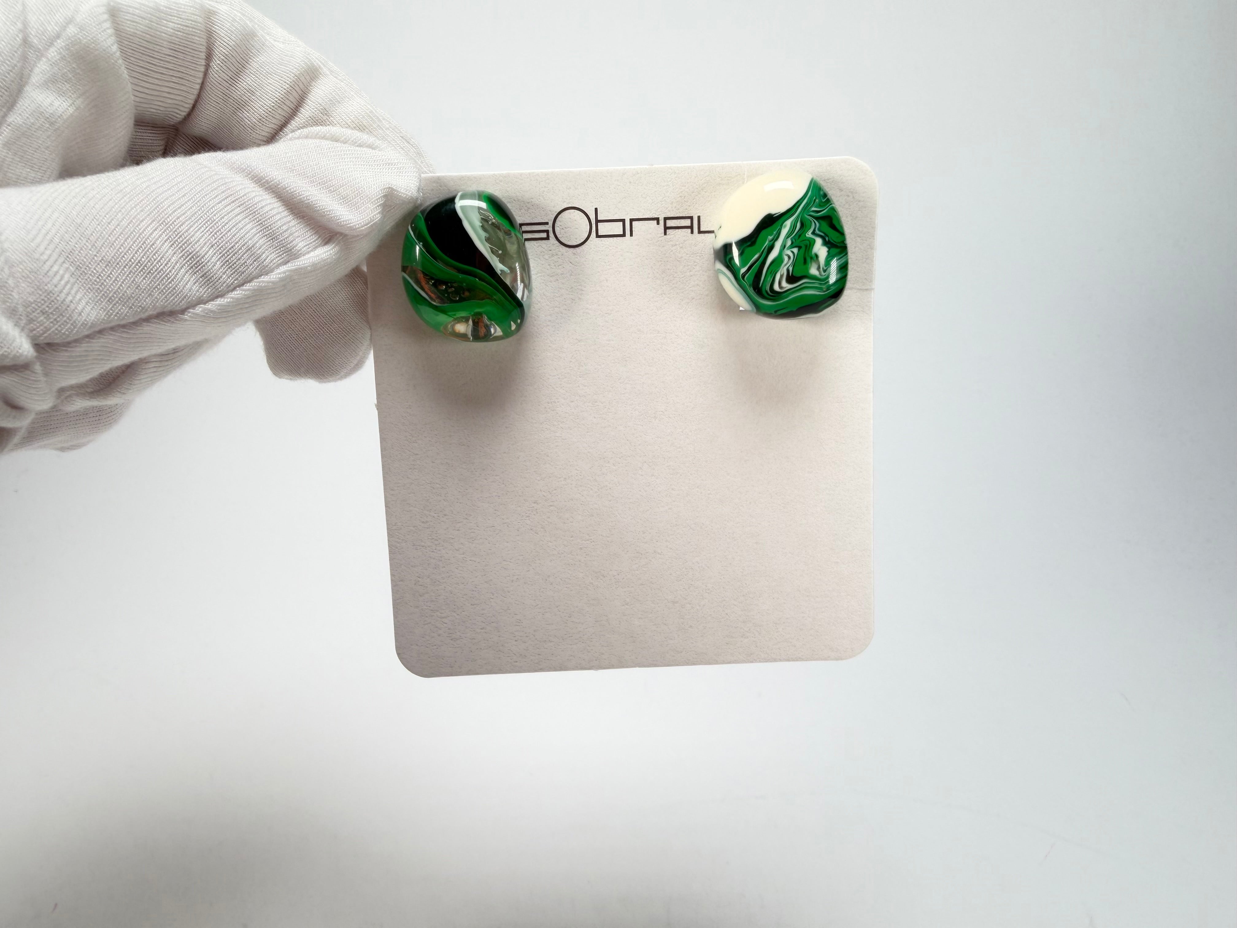 Sobral - Onda Verde "Wave" Green Resin Clip On Earrings ( 005331 )