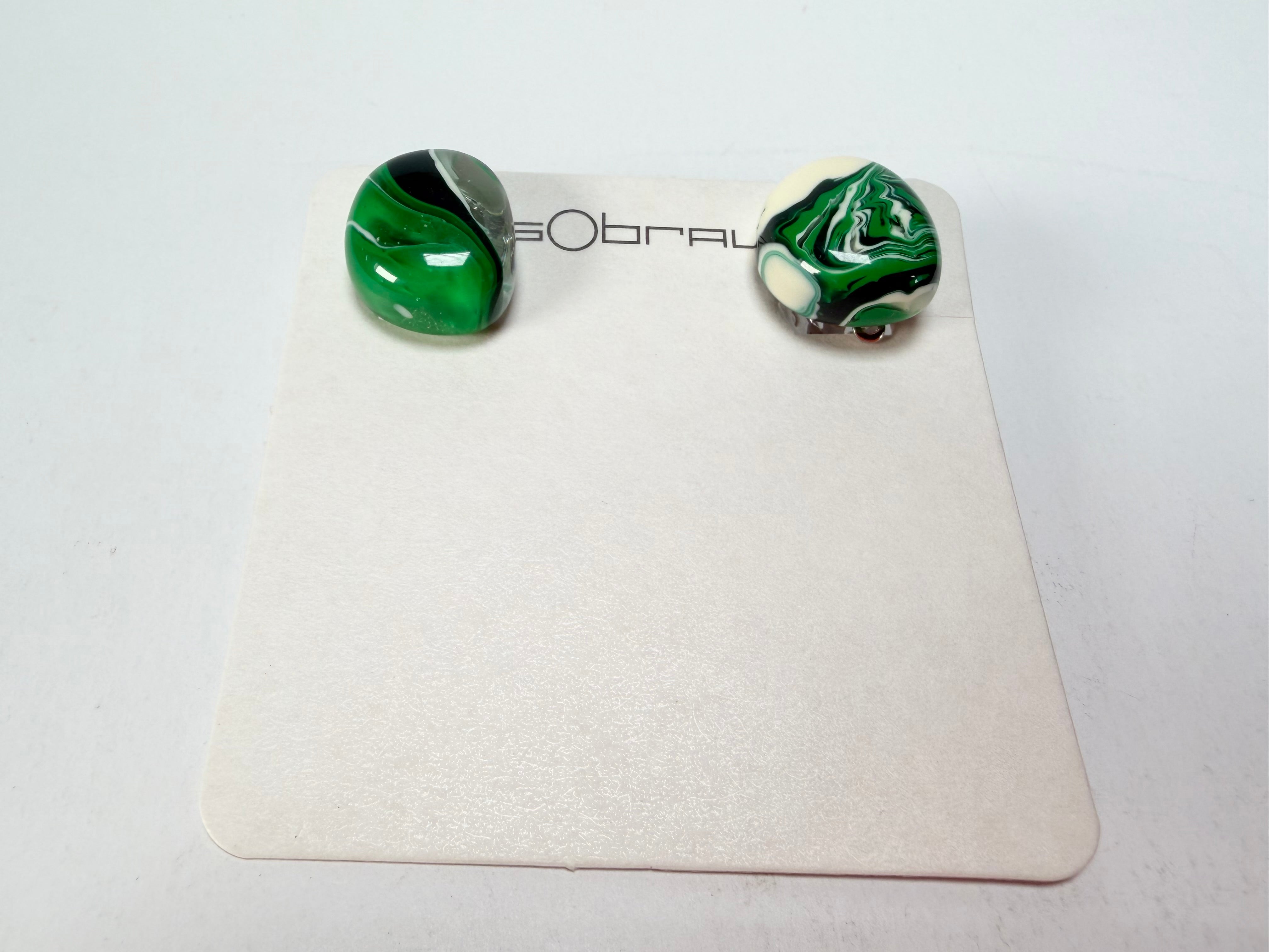 Sobral - Onda Verde "Wave" Green Resin Clip On Earrings ( 005331 )