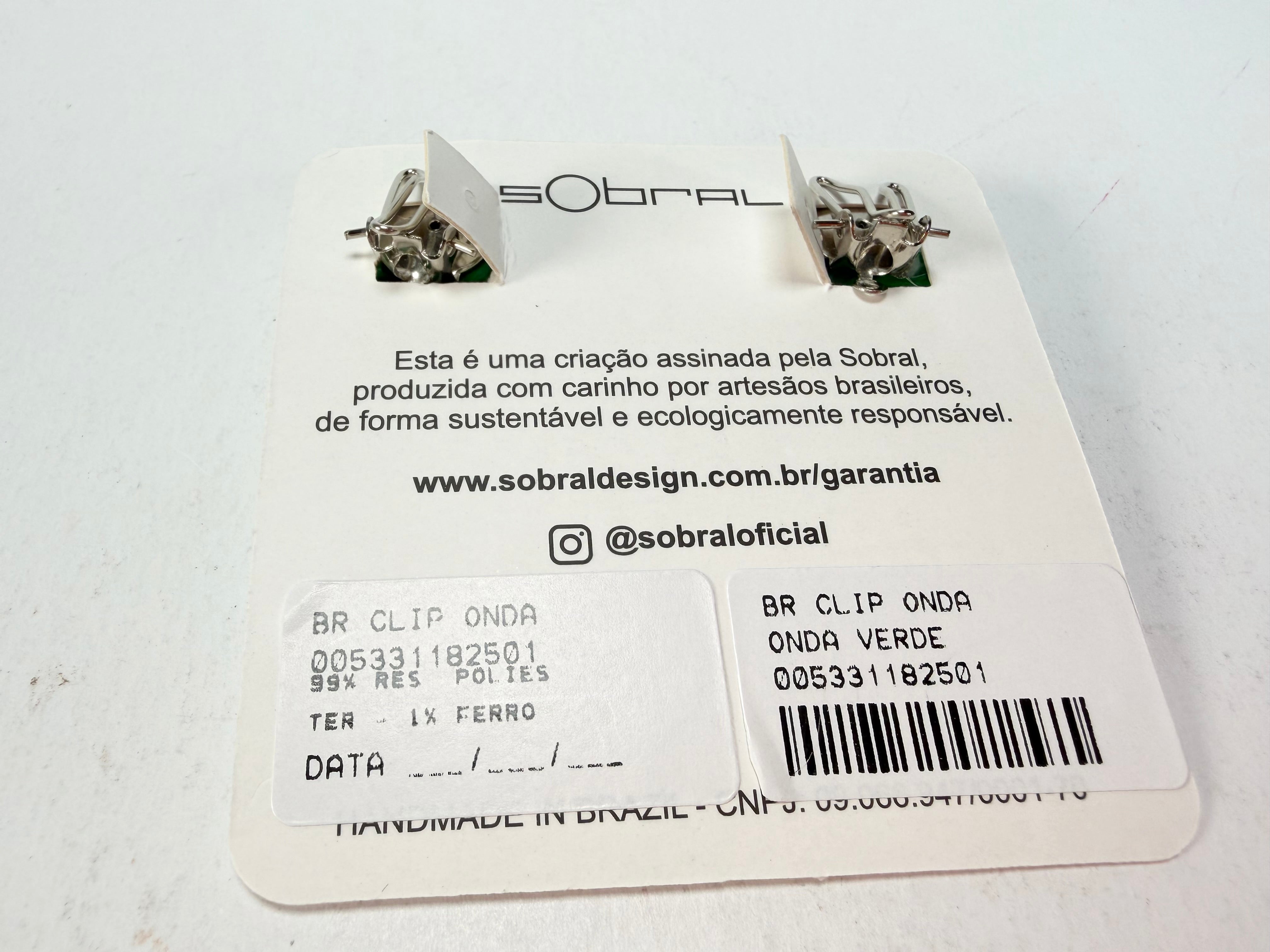 Sobral - Onda Verde "Wave" Green Resin Clip On Earrings ( 005331 )
