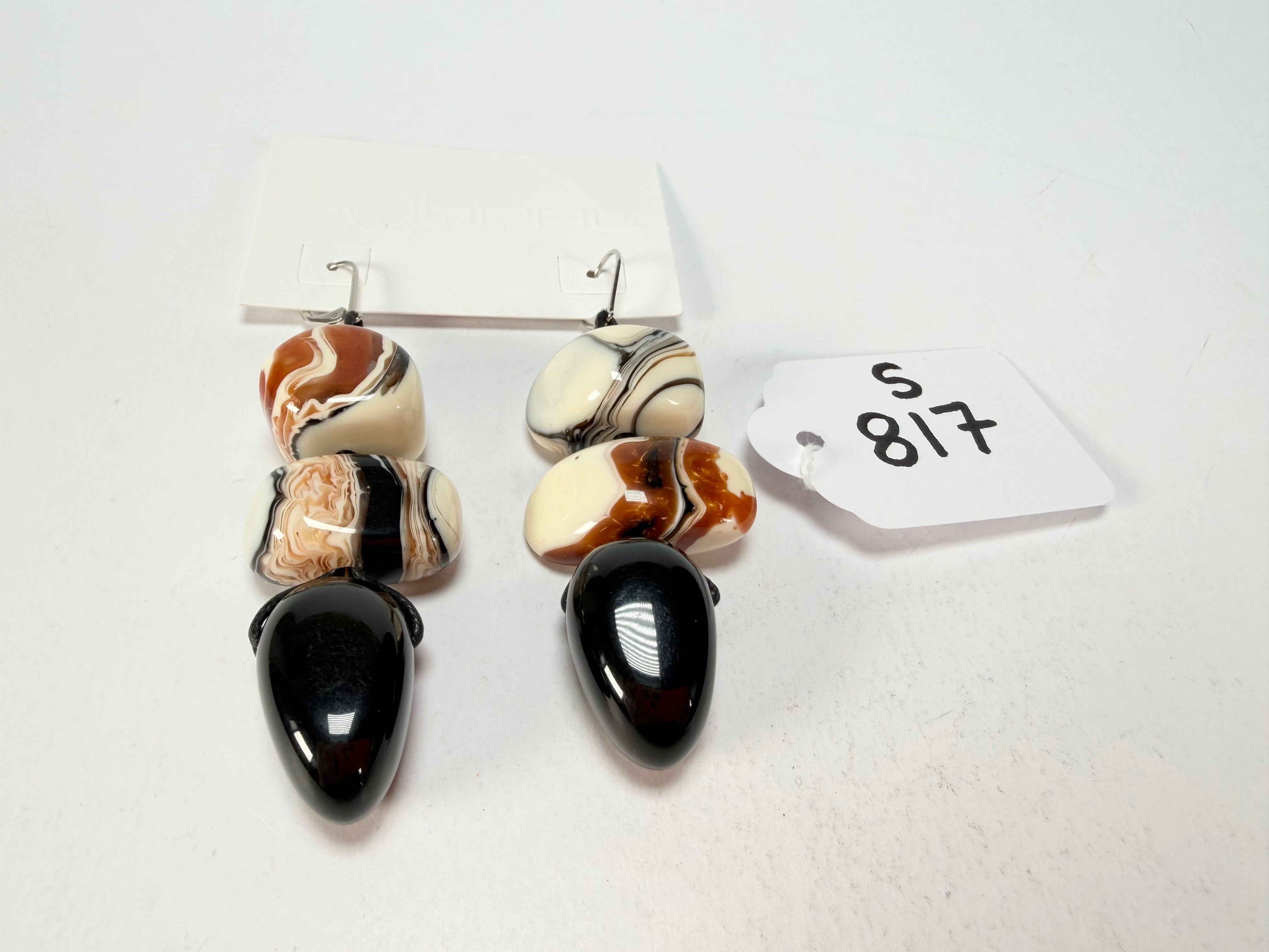 Sobral - Carmelo & Black "Triple Stack" Studio Creation Resin Earrings ( 000000 )