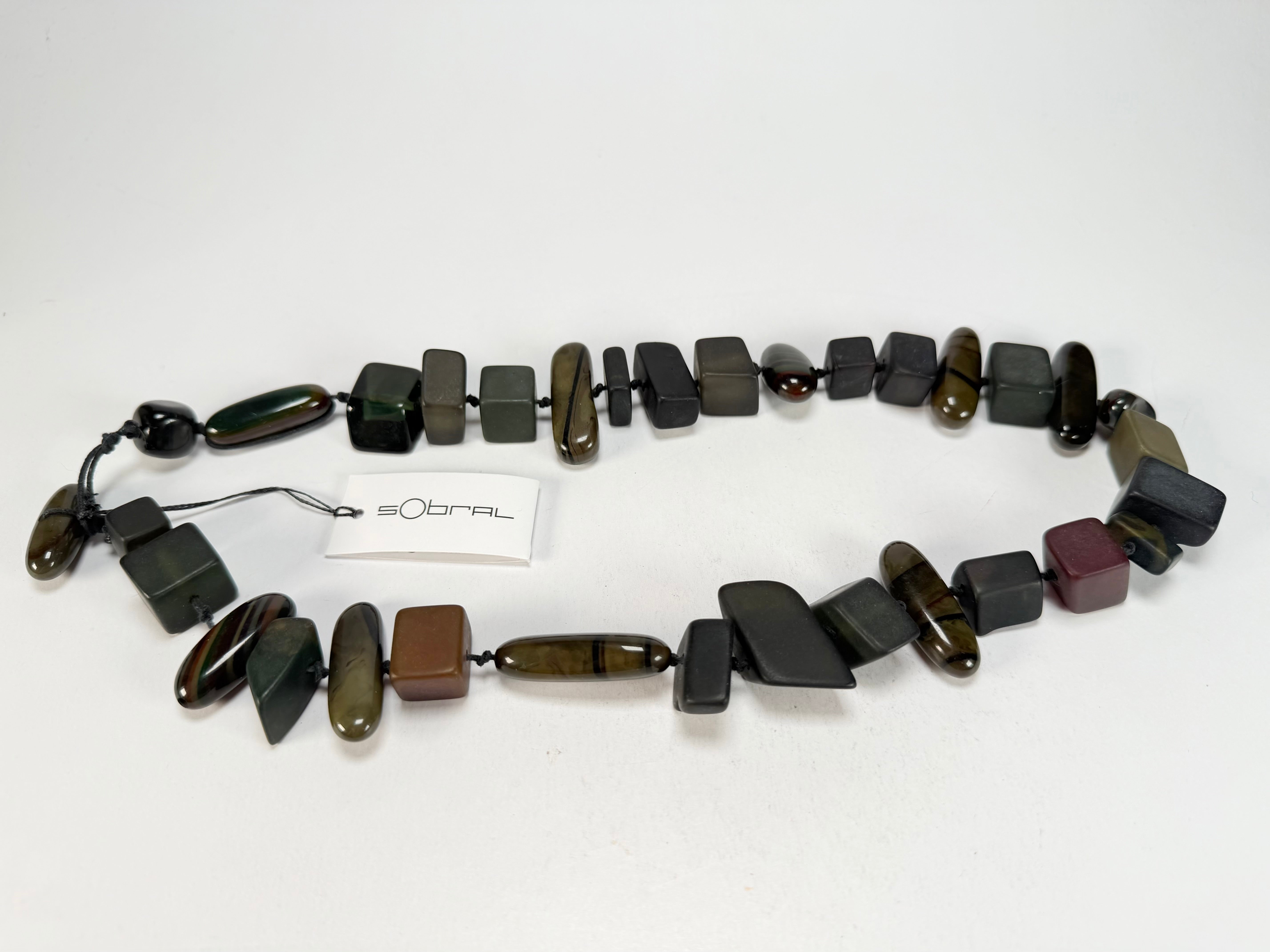 Sobral - Indiana "Cinza" Smokey Gray Mix 70cm Resin Necklace ( 000033 )