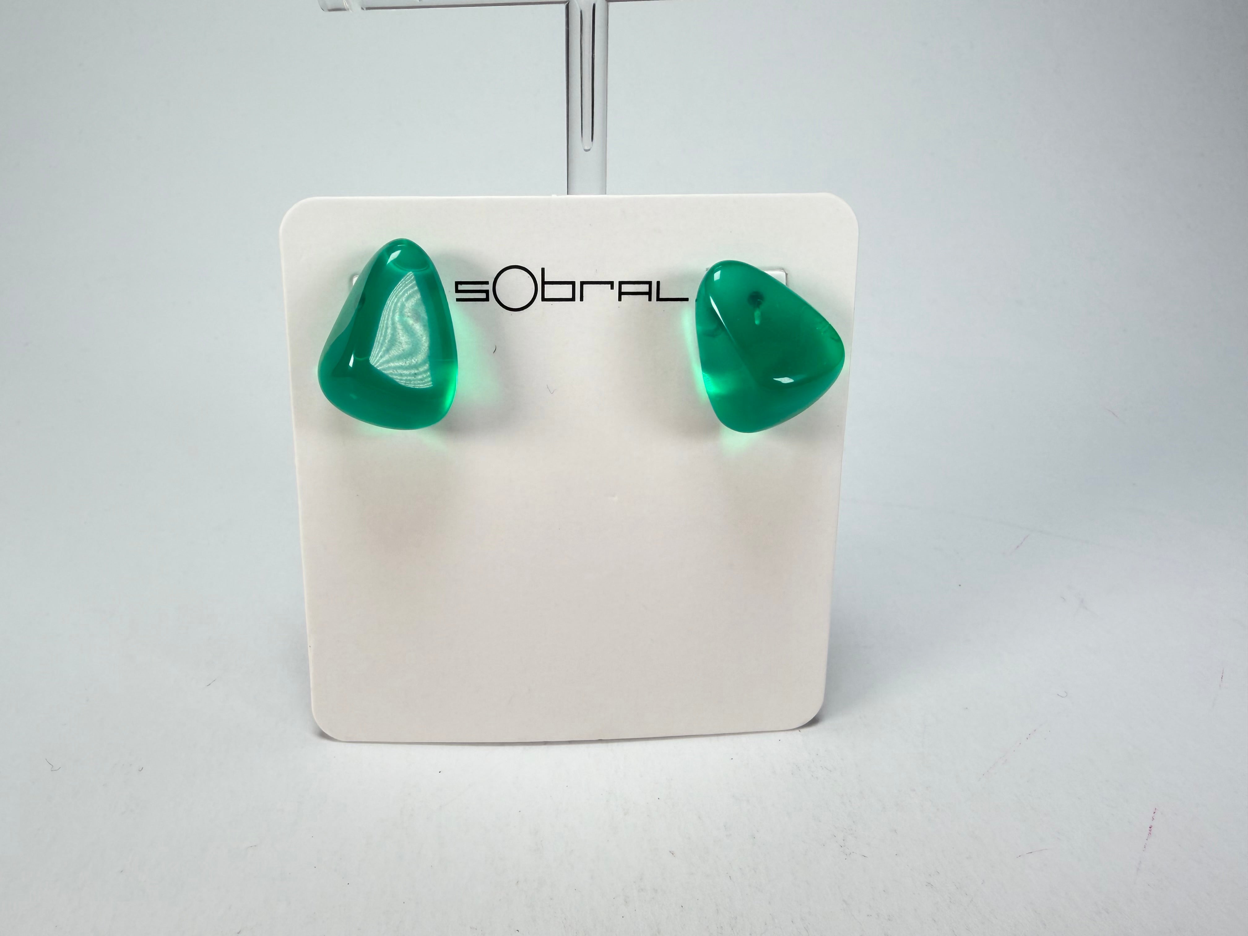 Sobral - Mix 2023 "Pequeno Diamante" Green Cristal Resin Earrings ( 003600 )