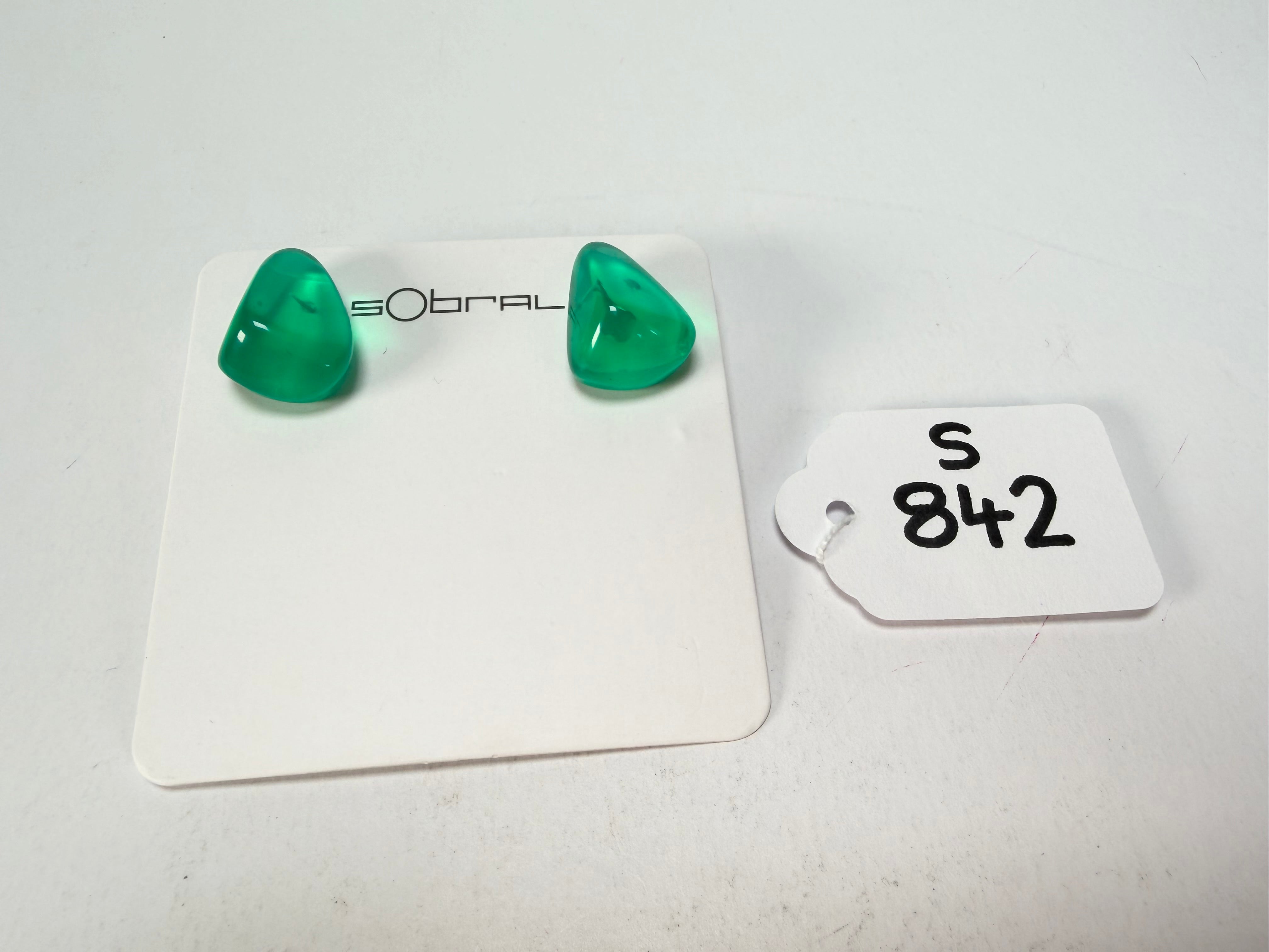 Sobral - Mix 2023 "Pequeno Diamante" Green Cristal Resin Earrings ( 003600 )