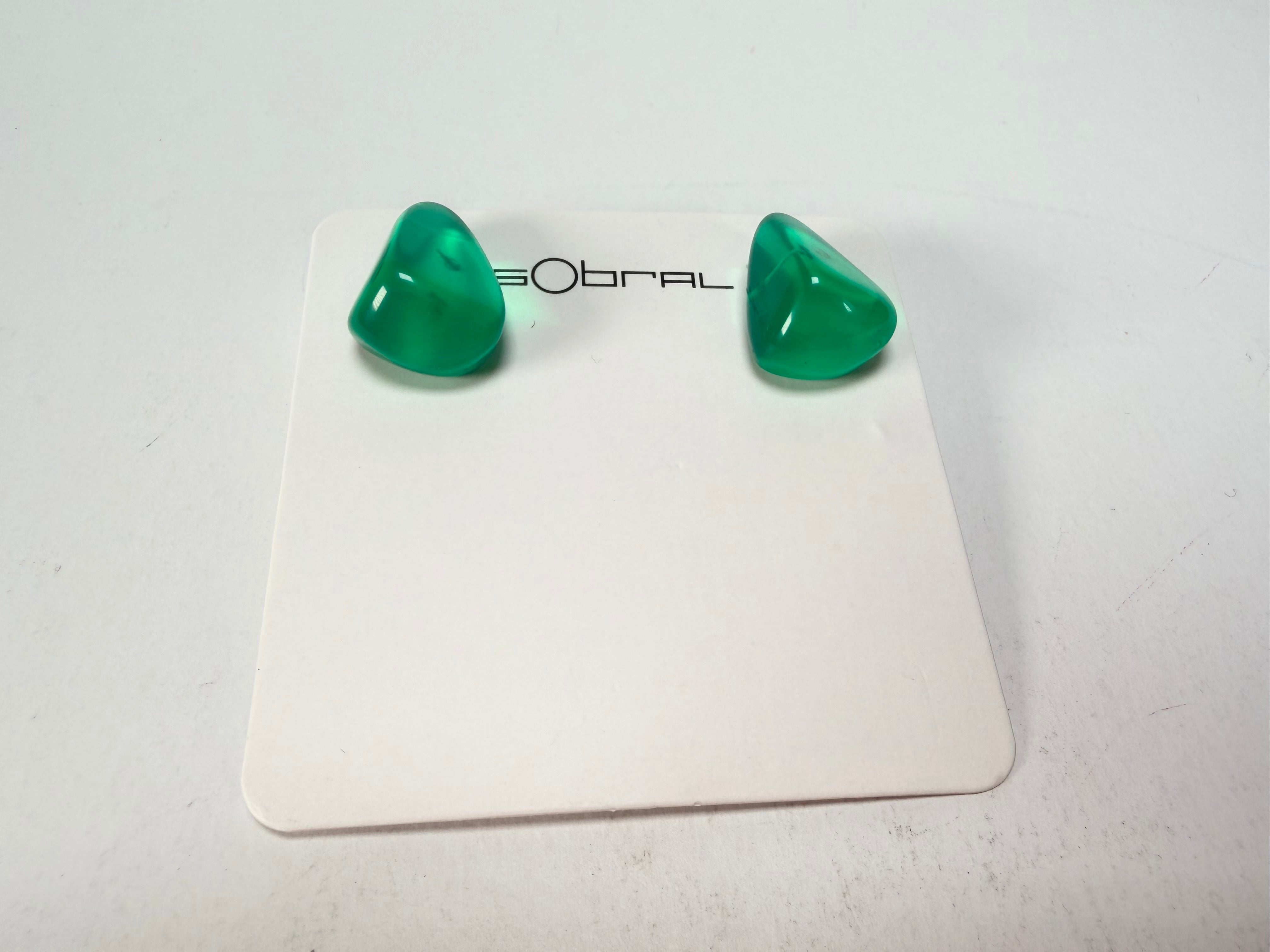 Sobral - Mix 2023 "Pequeno Diamante" Green Cristal Resin Earrings ( 003600 )