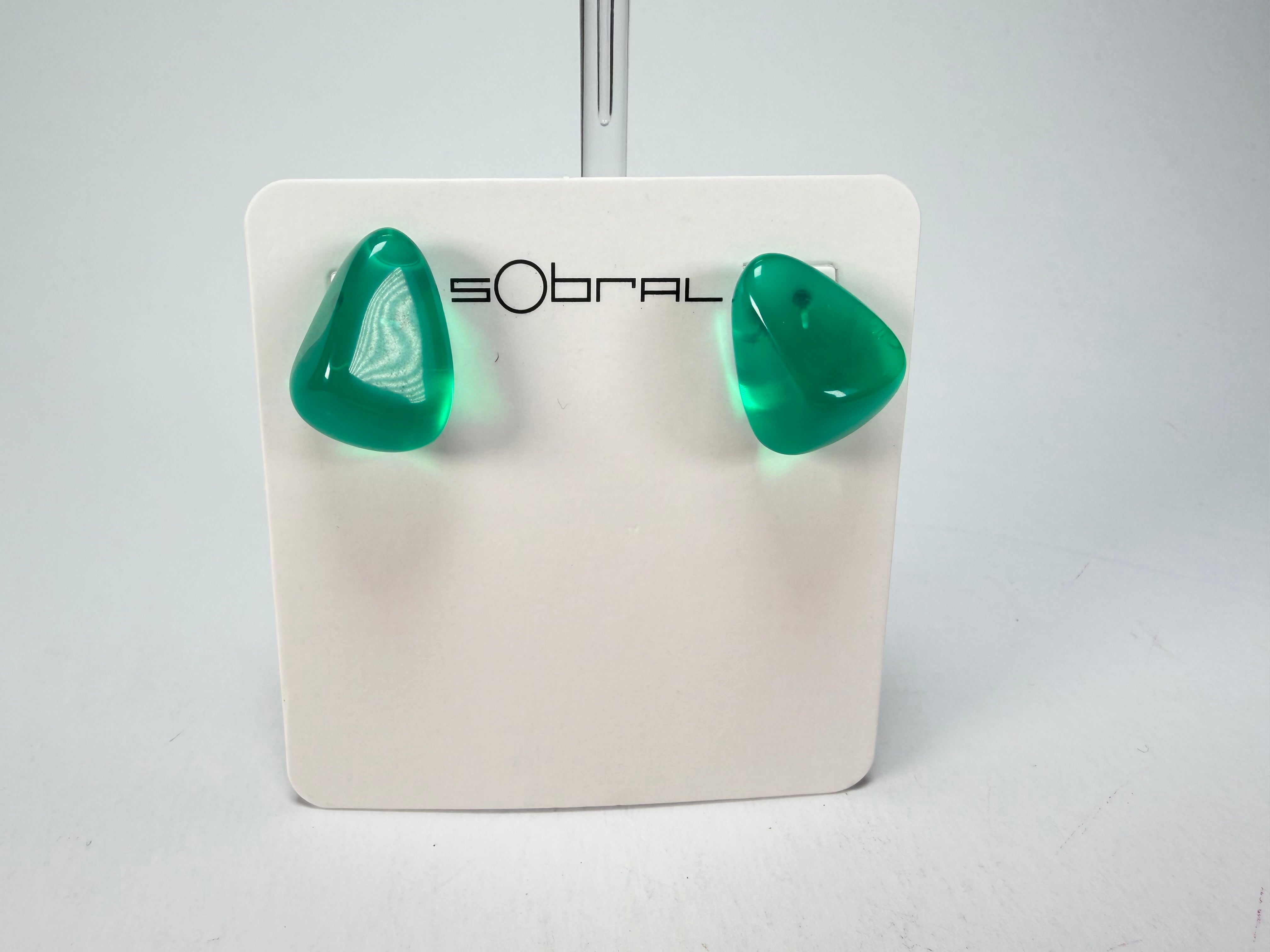 Sobral - Mix 2023 "Pequeno Diamante" Green Cristal Resin Earrings ( 003600 )