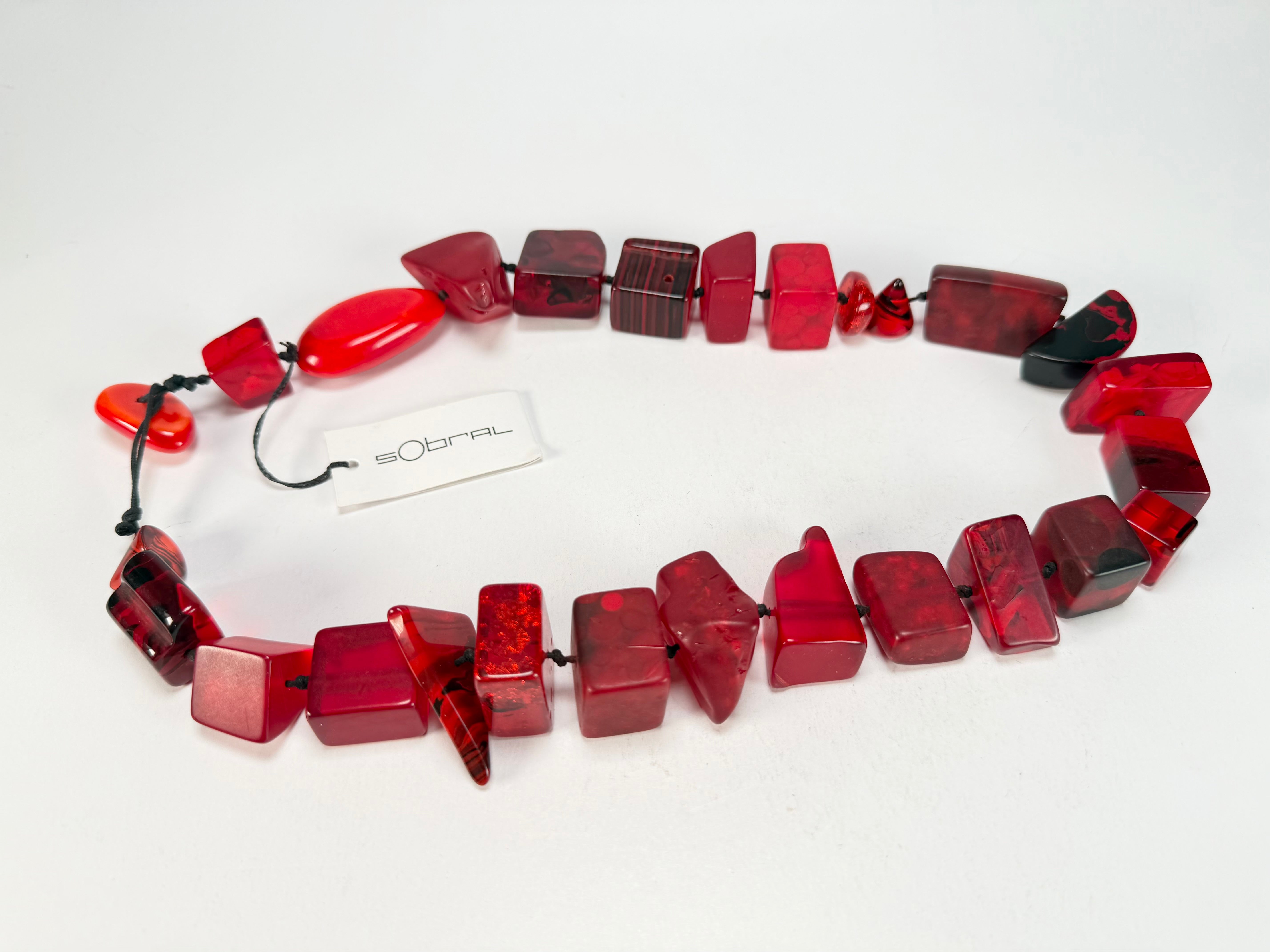 Sobral - Indiana "Vermelho" Red Mix 70cm Resin Necklace ( 000033 )