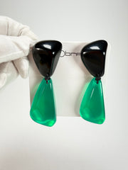 Sobral - Mix 2023 "Cusco" Black & Green Cristal Resin Clip On Earrings ( 001417 )