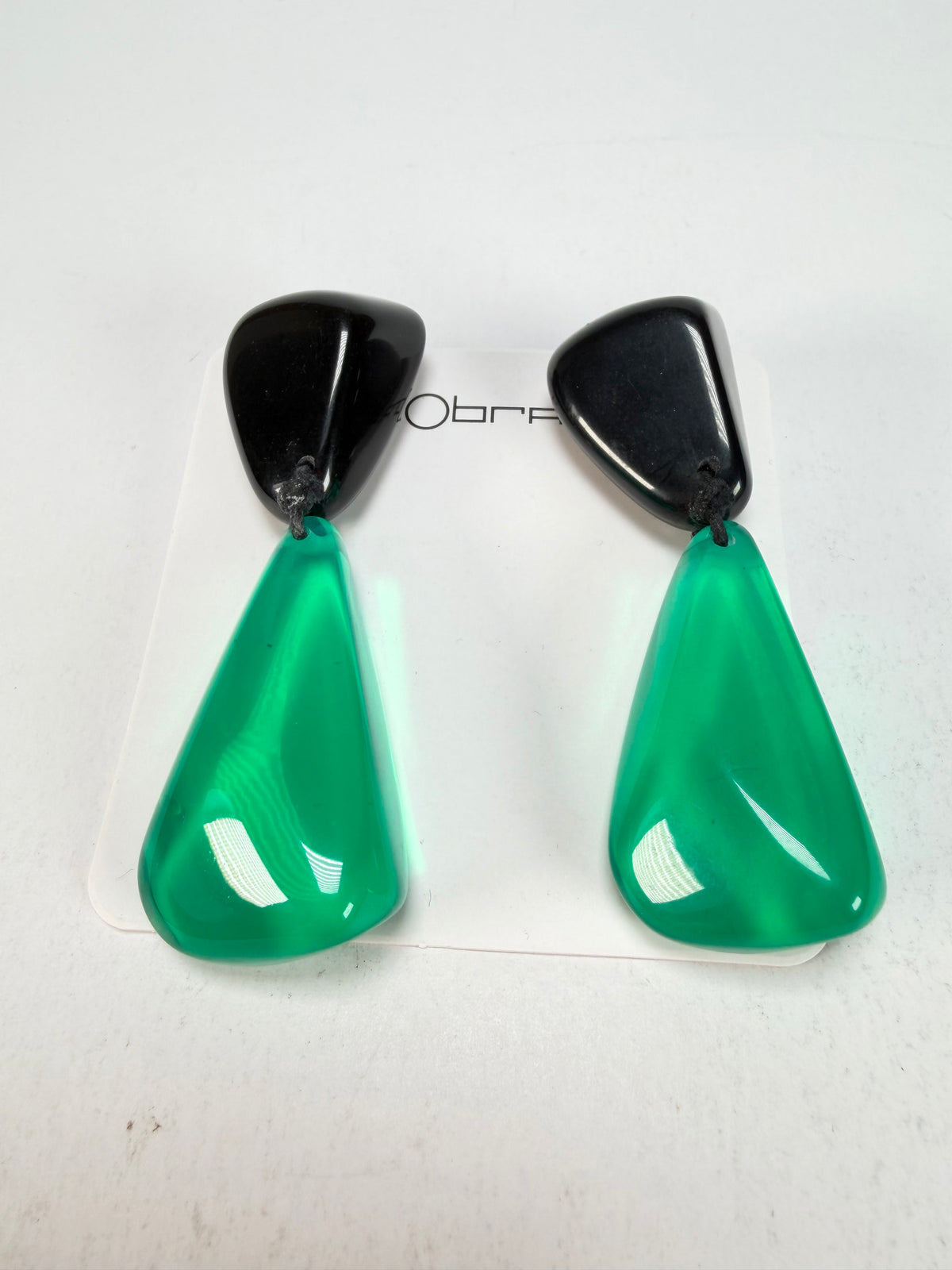 Sobral - Mix 2023 "Cusco" Black & Green Cristal Resin Clip On Earrings ( 001417 )