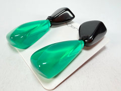 Sobral - Mix 2023 "Cusco" Black & Green Cristal Resin Clip On Earrings ( 001417 )