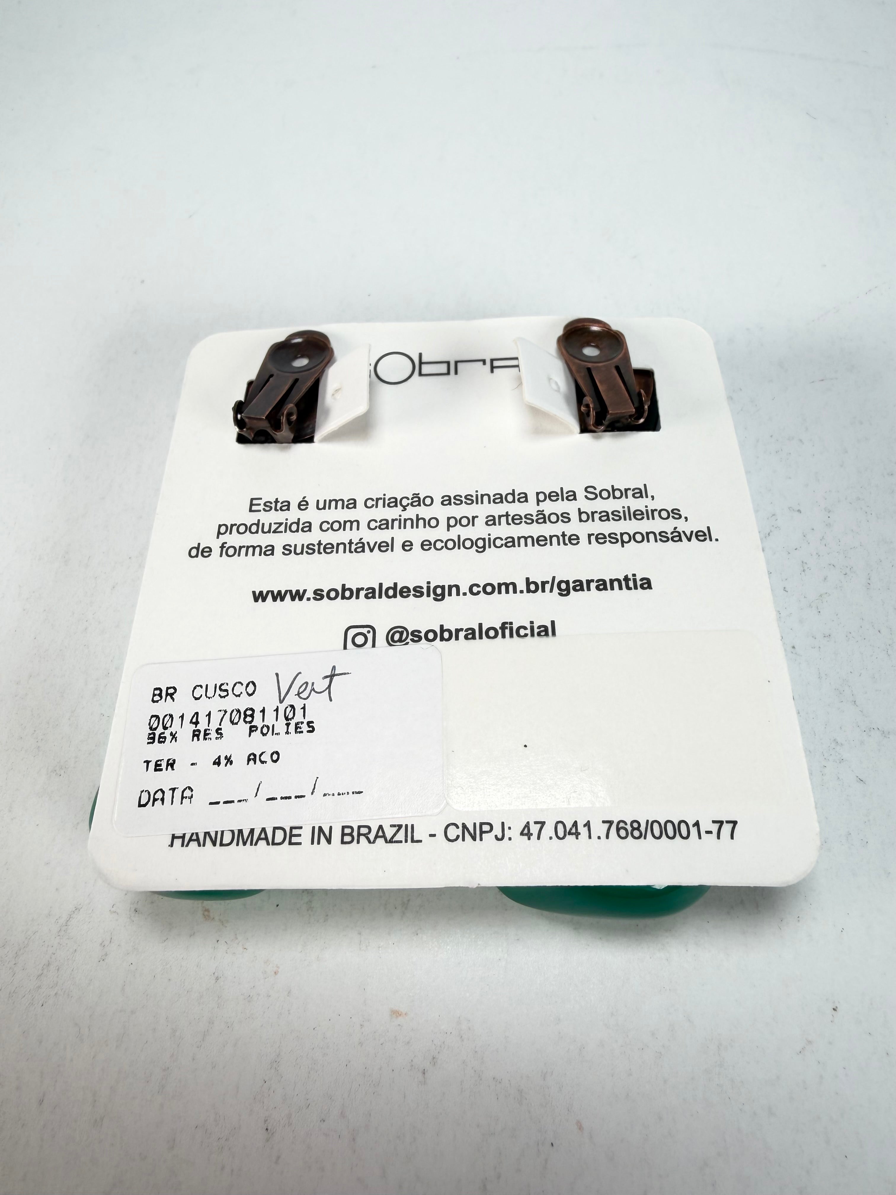 Sobral - Mix 2023 "Cusco" Black & Green Cristal Resin Clip On Earrings ( 001417 )