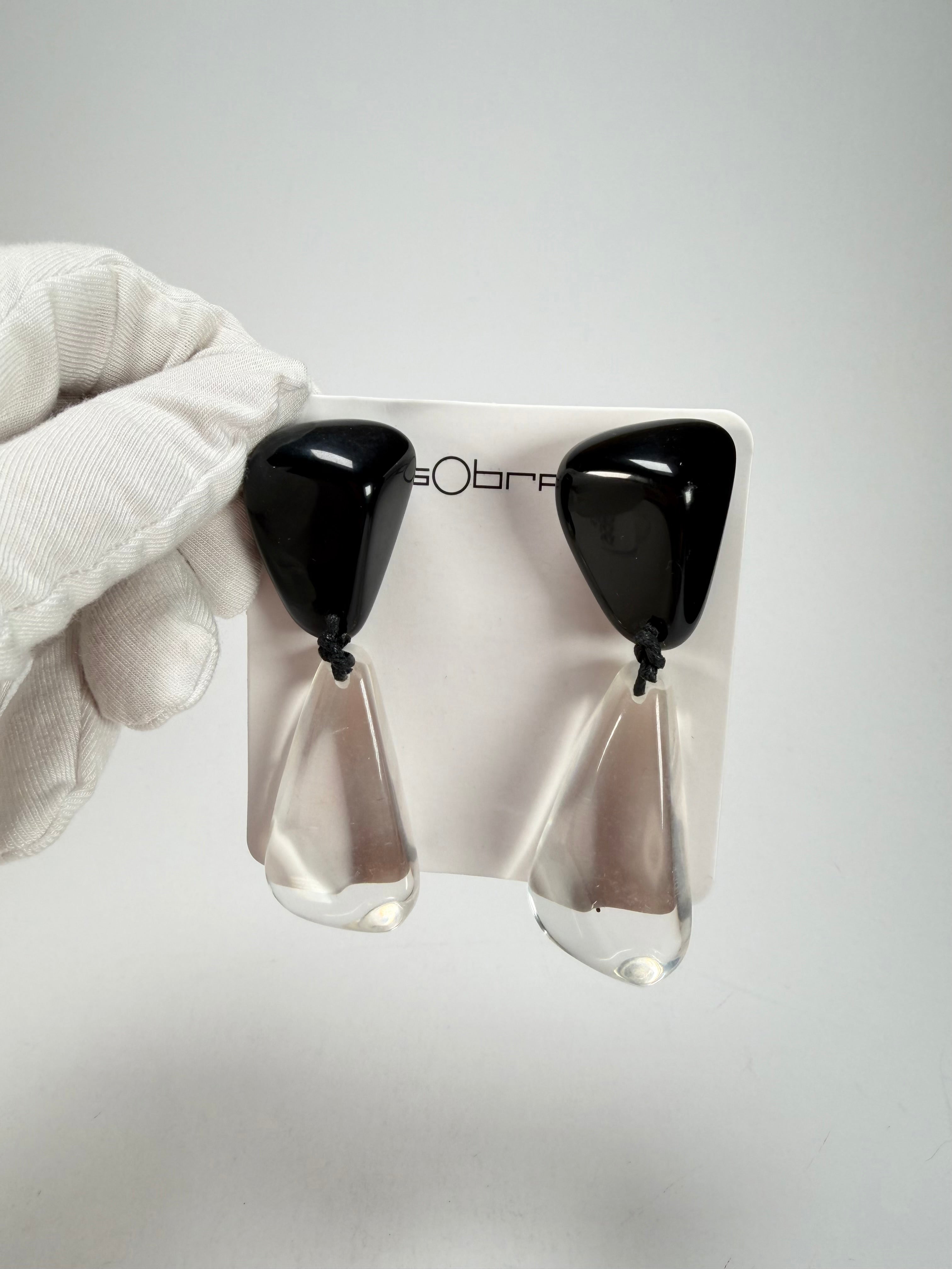 Sobral - Mix 2023 "Cusco" Black & Cristal Resin Clip On Earrings ( 001417 )