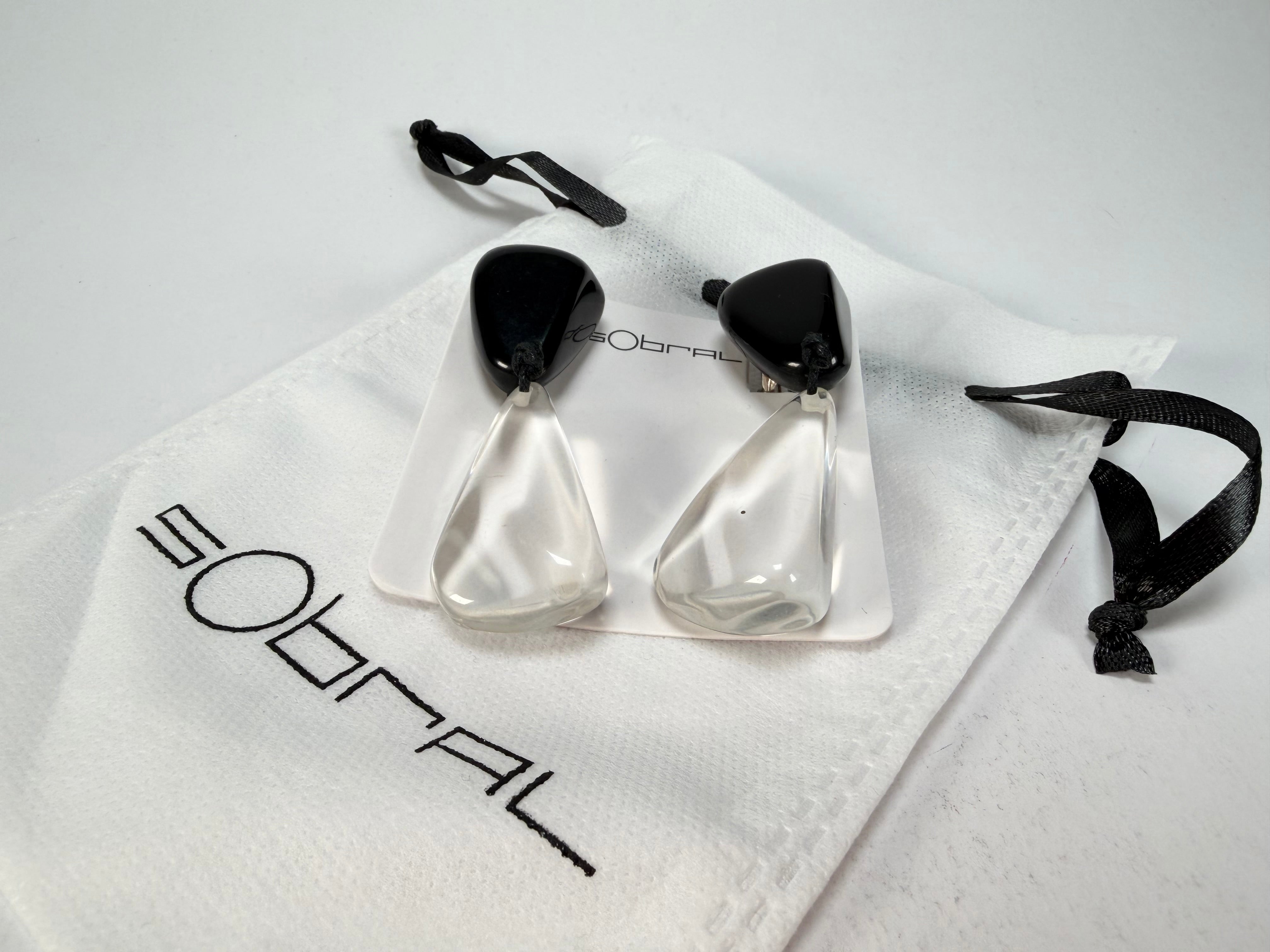 Sobral - Mix 2023 "Cusco" Black & Cristal Resin Clip On Earrings ( 001417 )