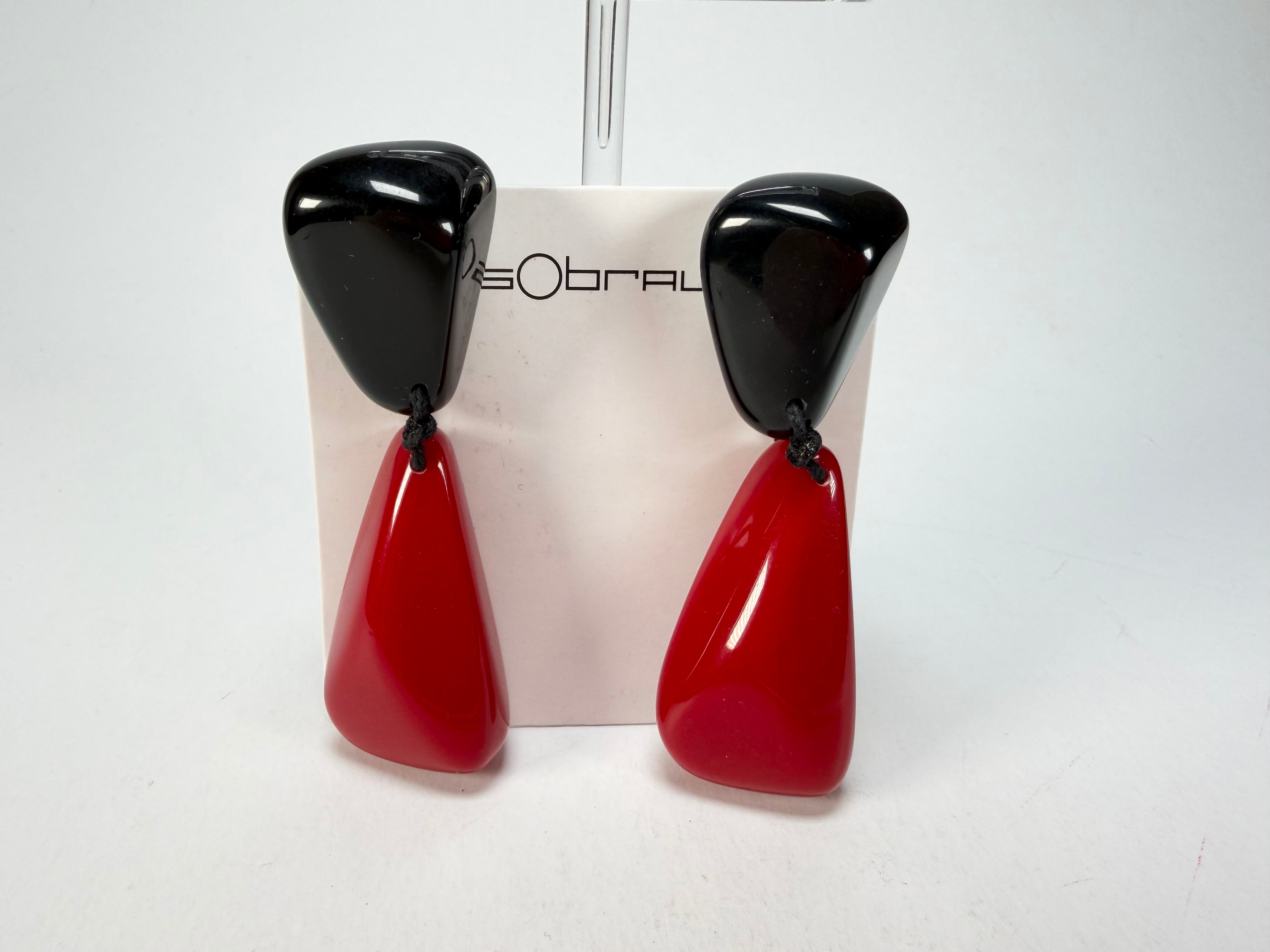 Sobral - Mix 2023 "Cusco" Black & Red Resin Clip On Earrings ( 001417 )