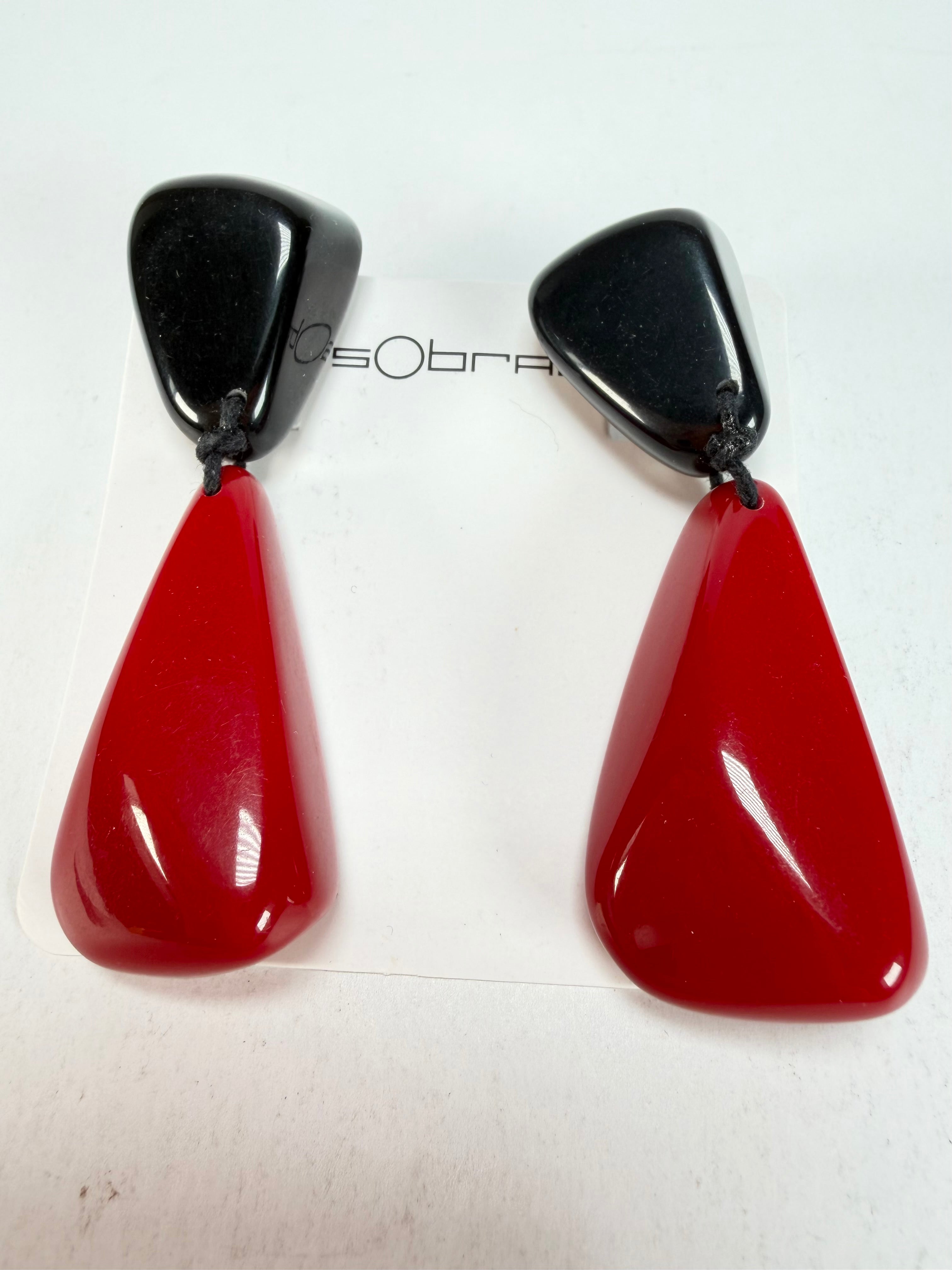 Sobral - Mix 2023 "Cusco" Black & Red Resin Clip On Earrings ( 001417 )