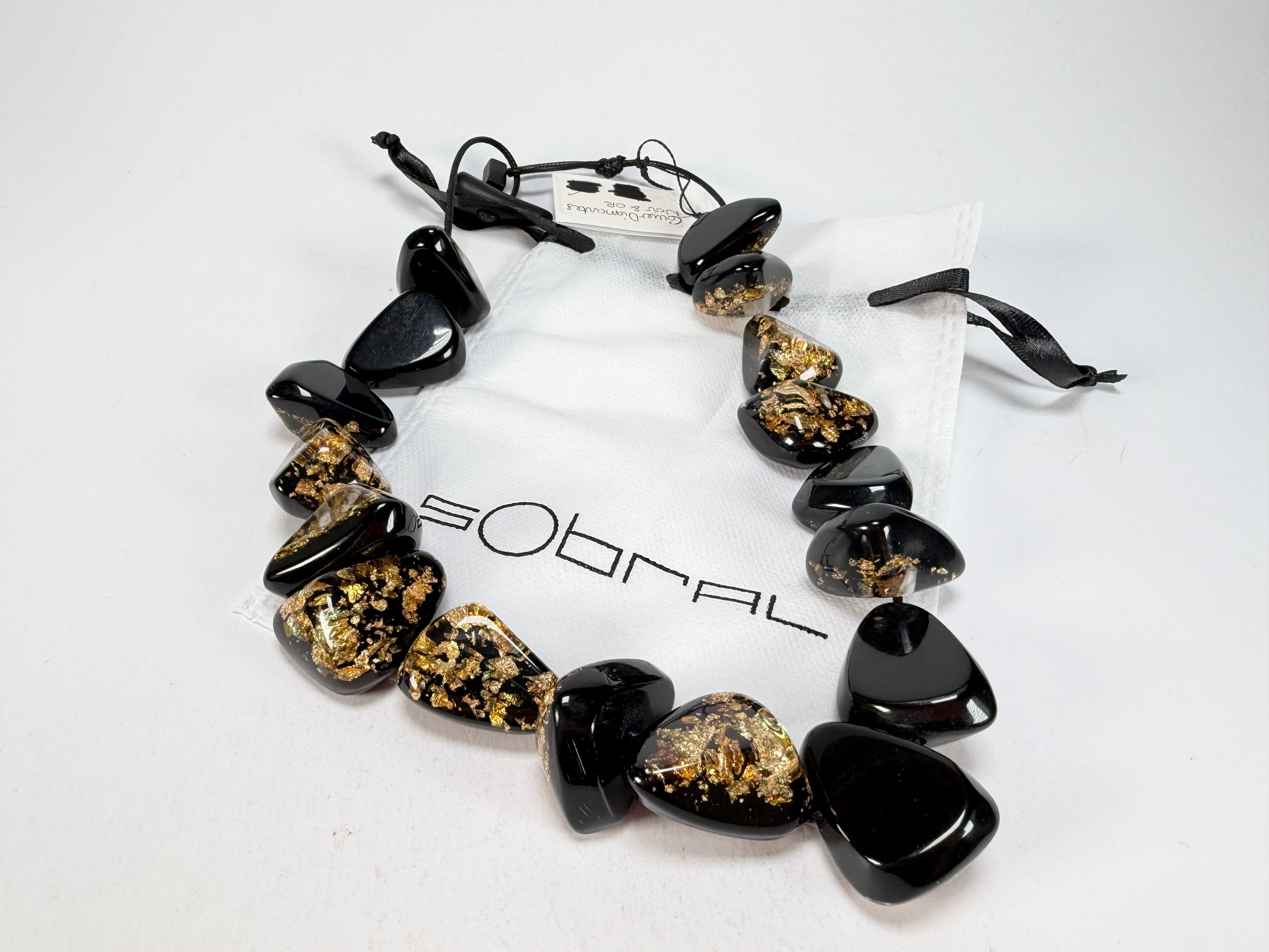 Sobral - Orlando Metalique "Diamond" Black & Gold Resin Necklace ( 003656 )