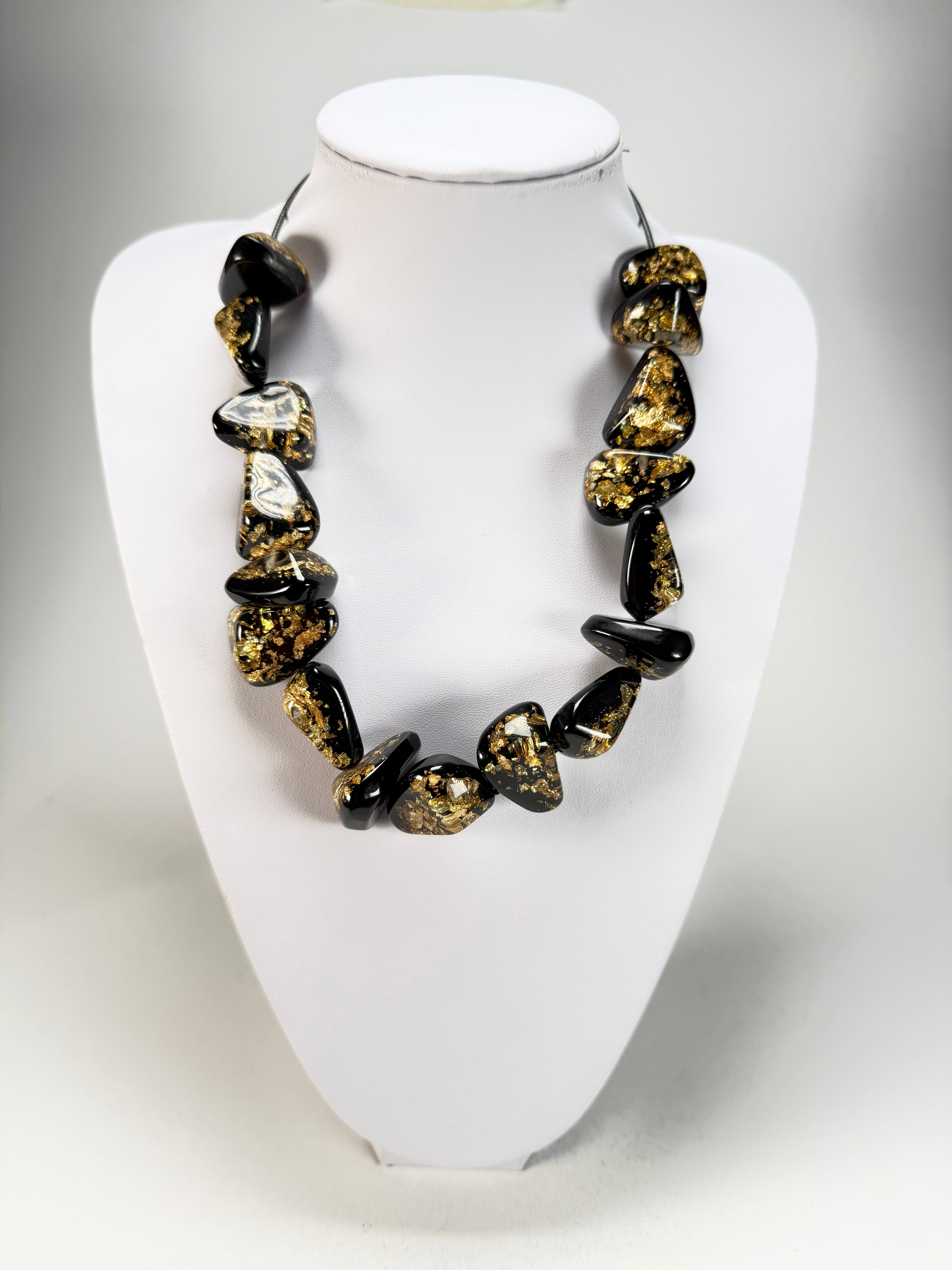 Sobral - Orlando Metalique "Diamond" Black & Gold Resin Necklace ( 003656 )