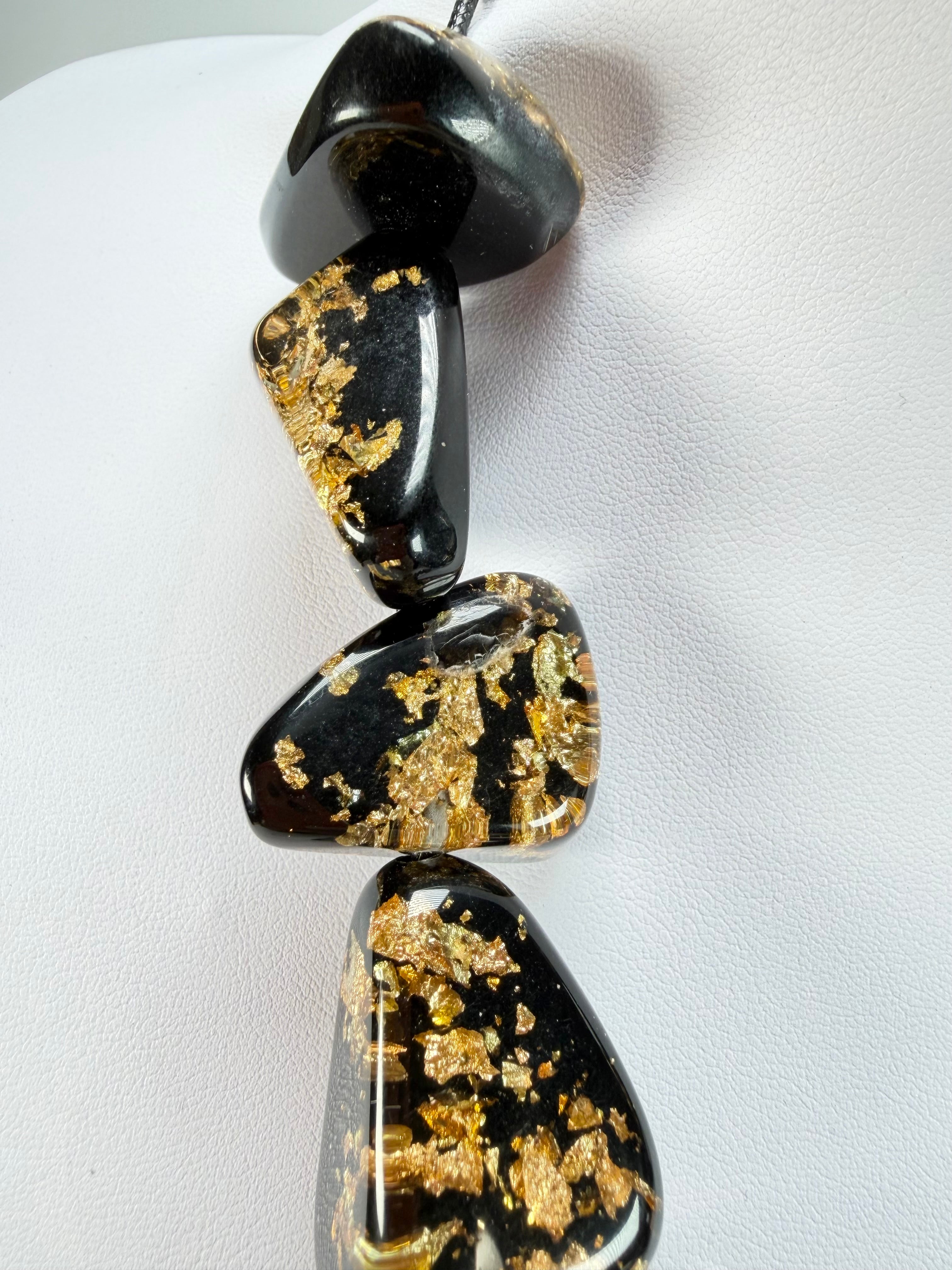 Sobral - Orlando Metalique "Diamond" Black & Gold Resin Necklace ( 003656 )