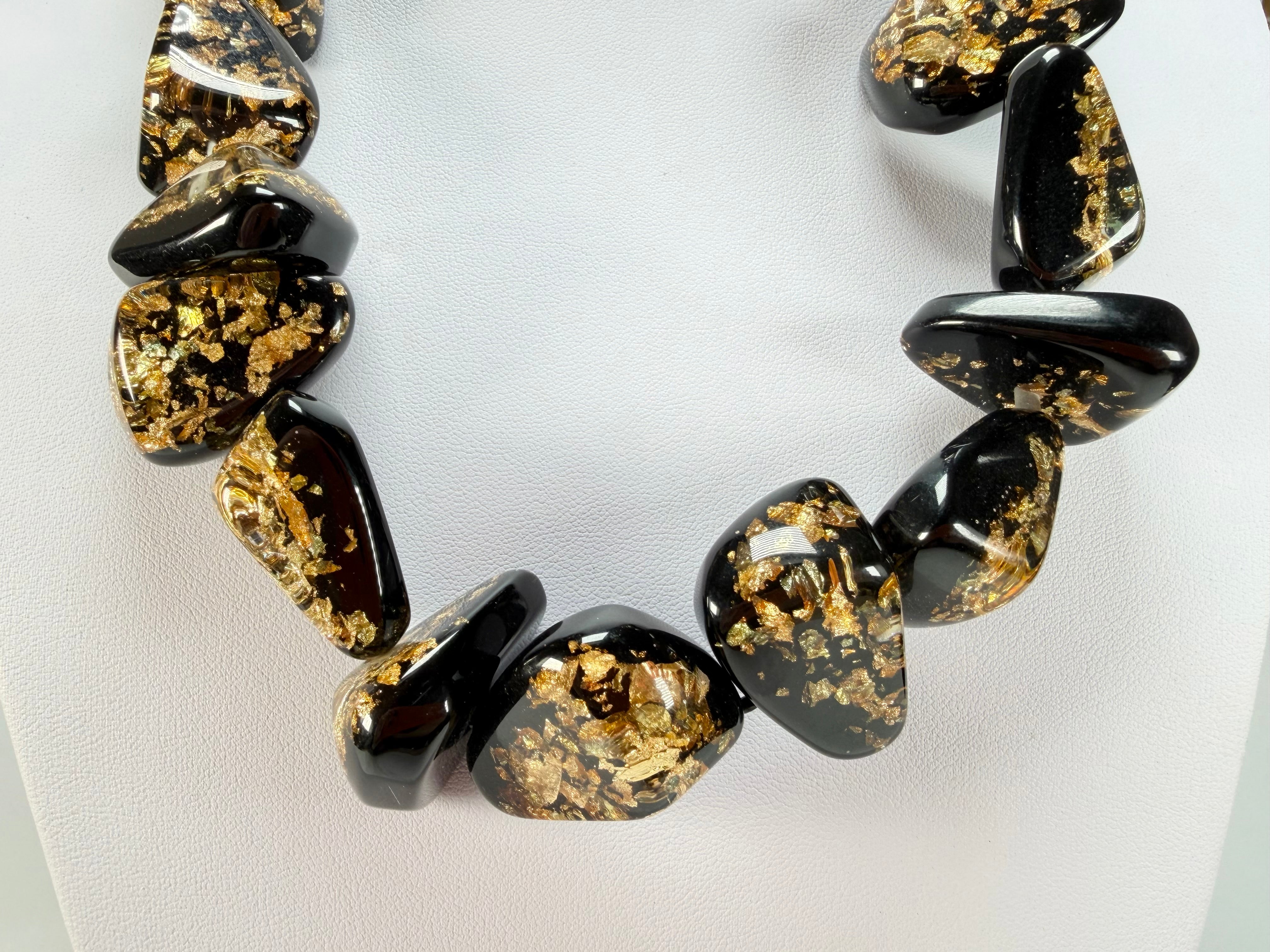 Sobral - Orlando Metalique "Diamond" Black & Gold Resin Necklace ( 003656 )