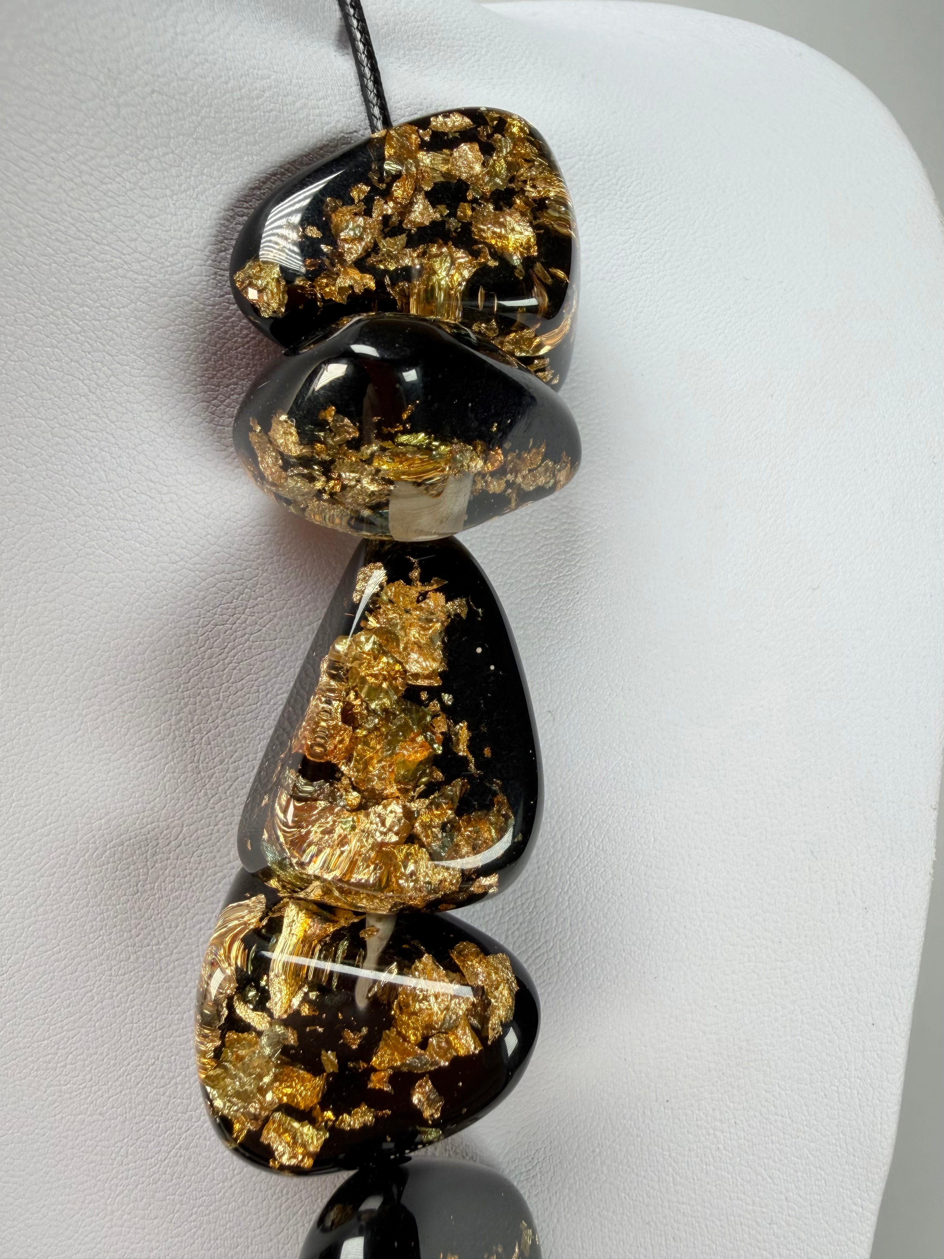 Sobral - Orlando Metalique "Diamond" Black & Gold Resin Necklace ( 003656 )