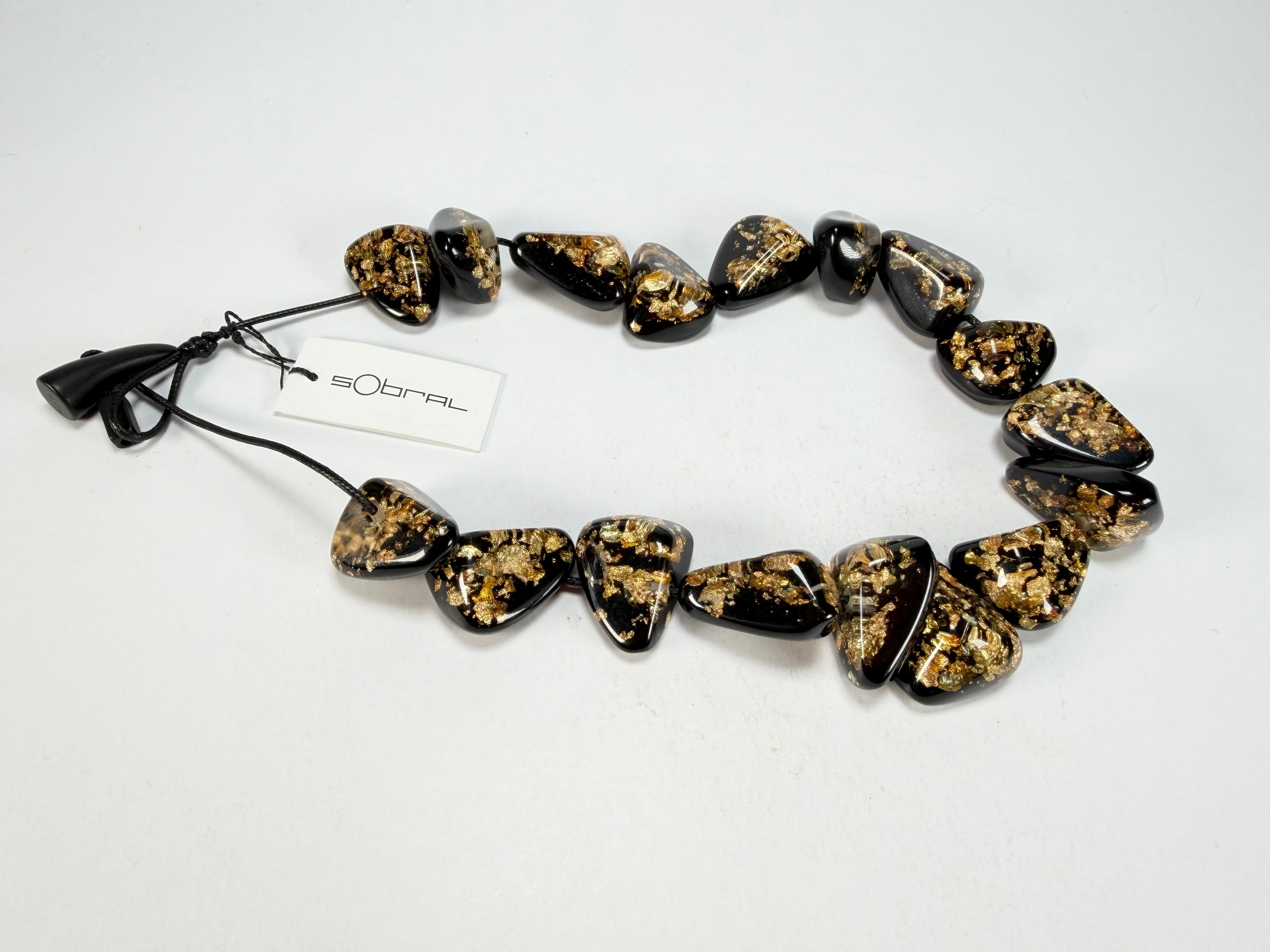 Sobral - Orlando Metalique "Diamond" Black & Gold Resin Necklace ( 003656 )