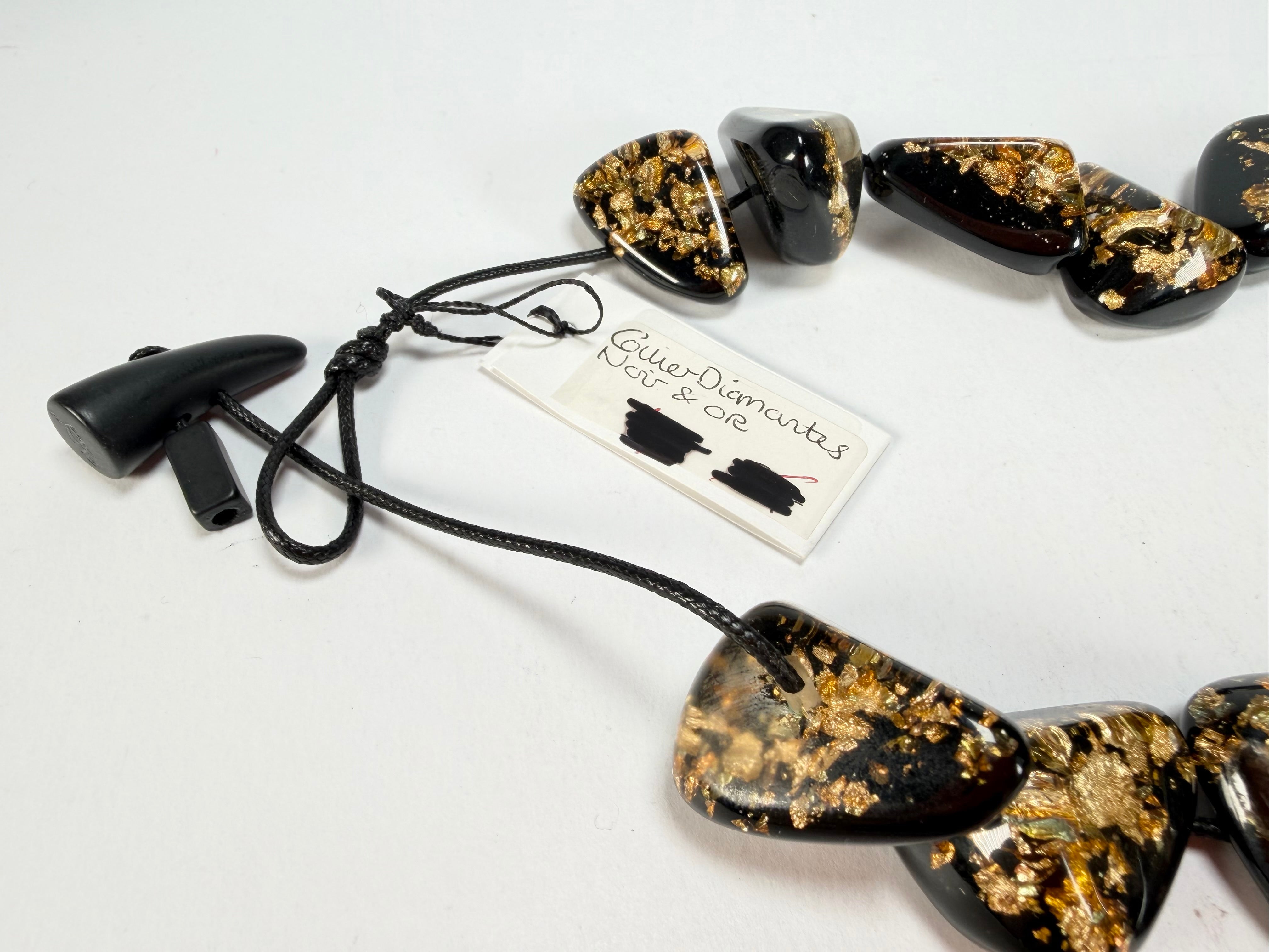 Sobral - Orlando Metalique "Diamond" Black & Gold Resin Necklace ( 003656 )