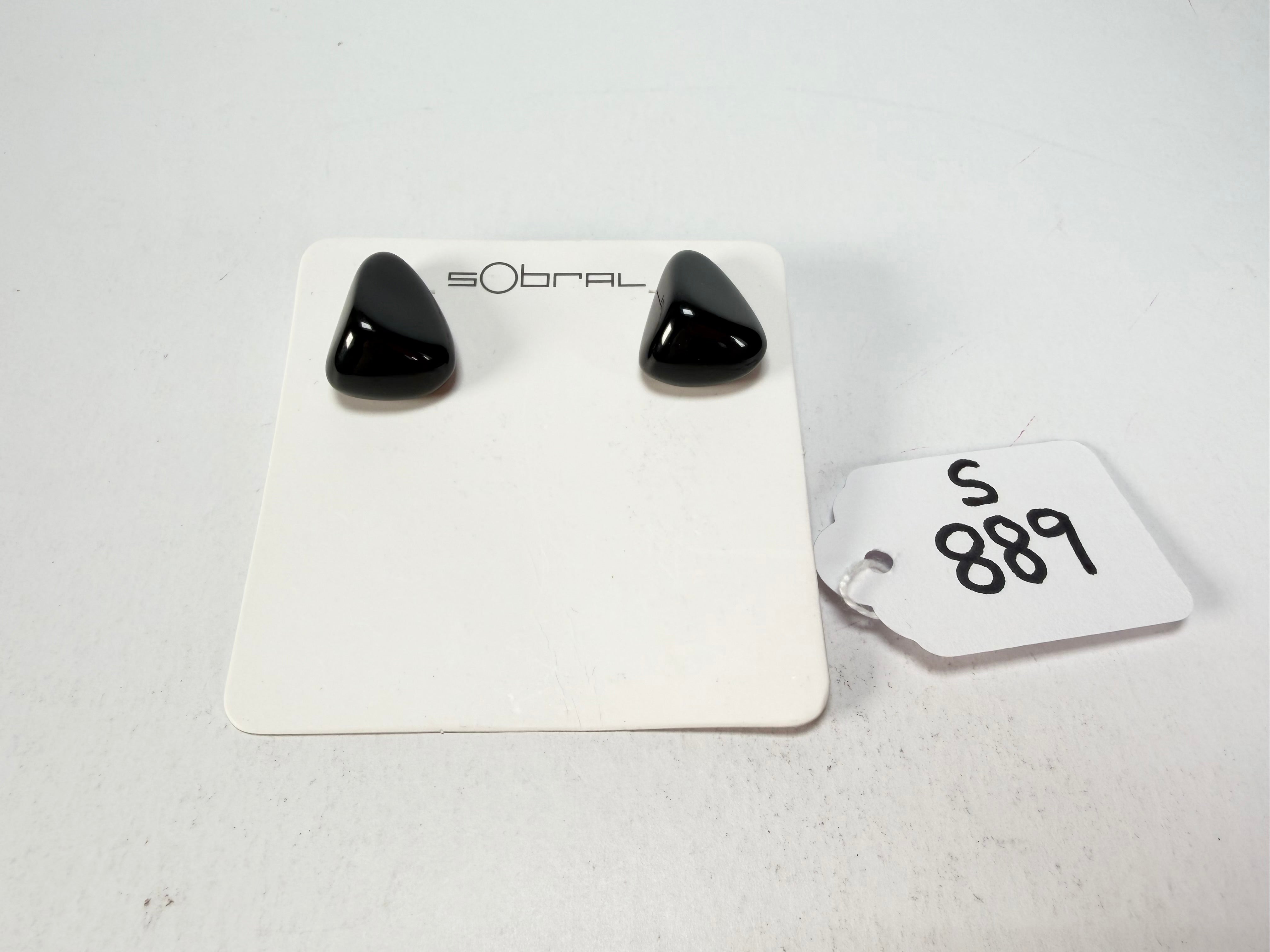 Sobral - Preto "Pequeno Diamante" Black Resin Earrings ( 003600 )