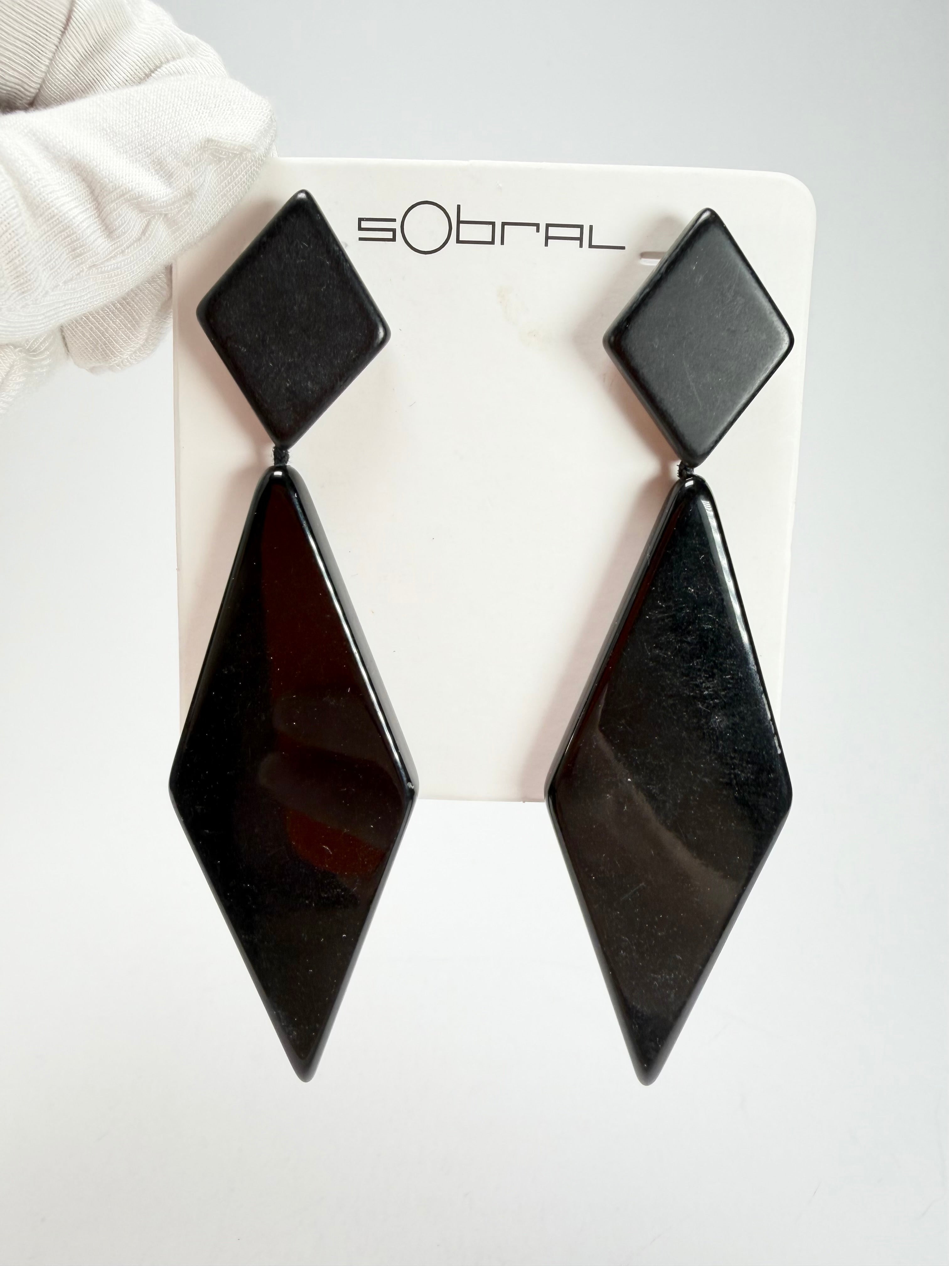 Sobral - Preto "Nial" Black Gloss Resin Earrings ( 004203 )