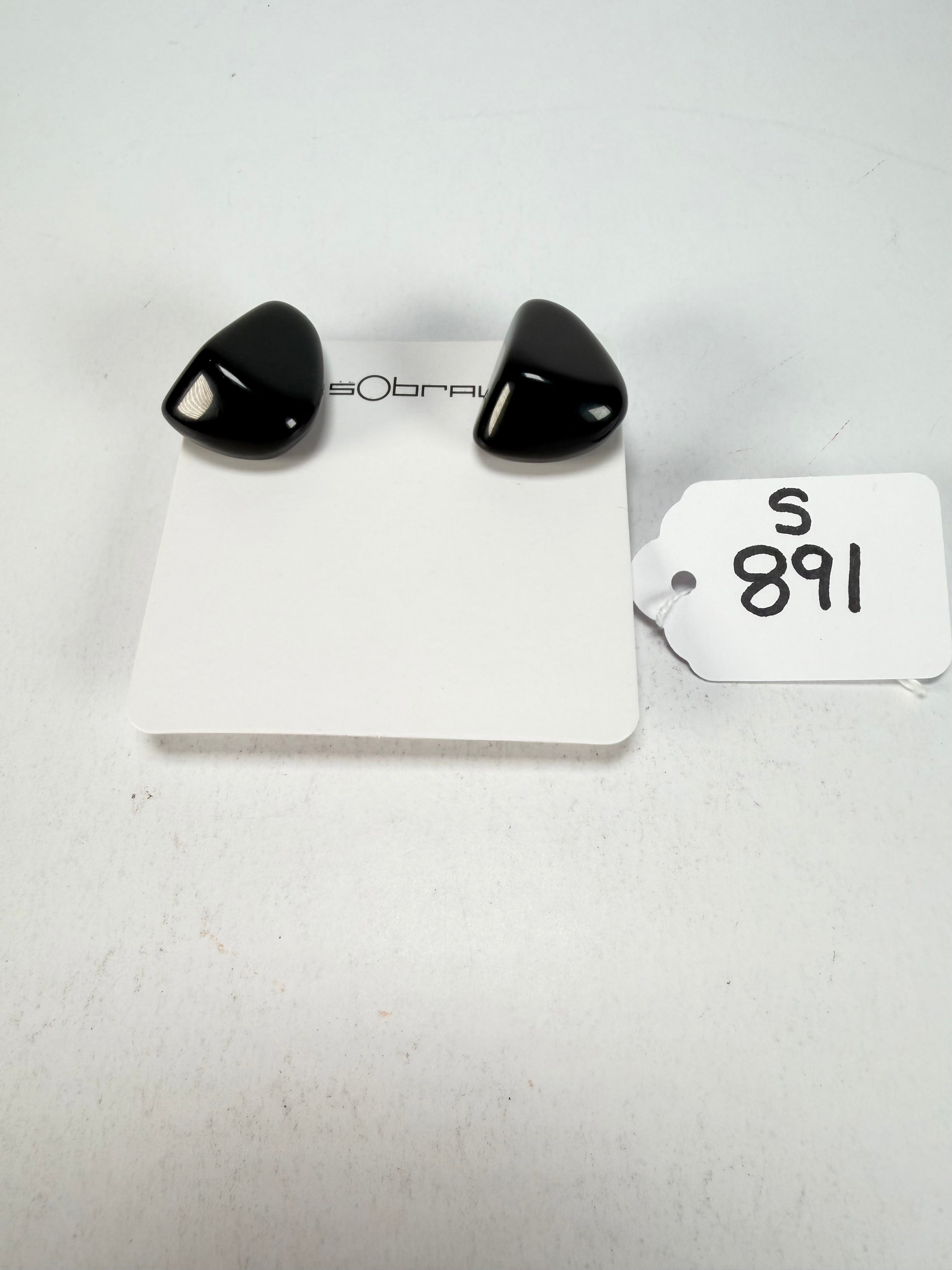 Sobral - Preto "Diamond" Black Resin Clip On Earrings ( 000064 )