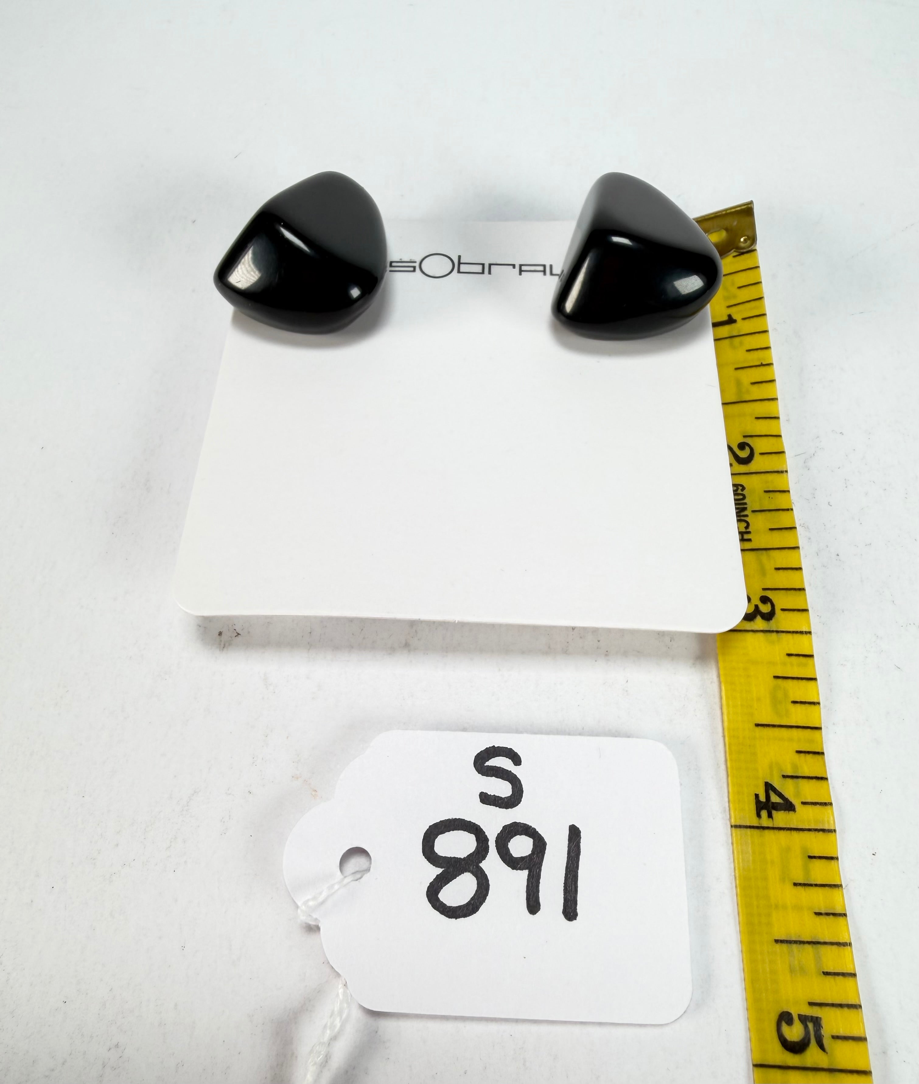 Sobral - Preto "Diamond" Black Resin Clip On Earrings ( 000064 )