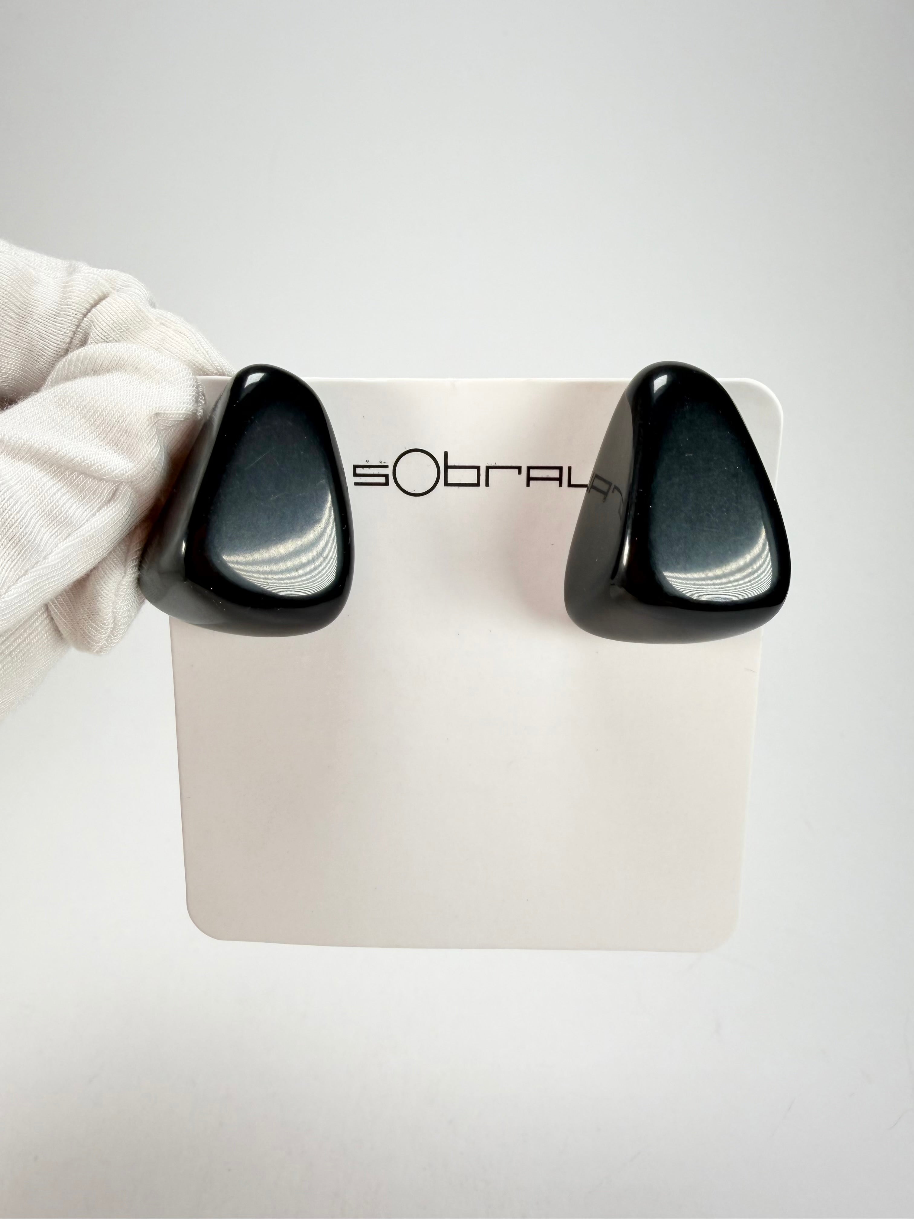 Sobral - Preto "Diamond" Black Resin Clip On Earrings ( 000064 )
