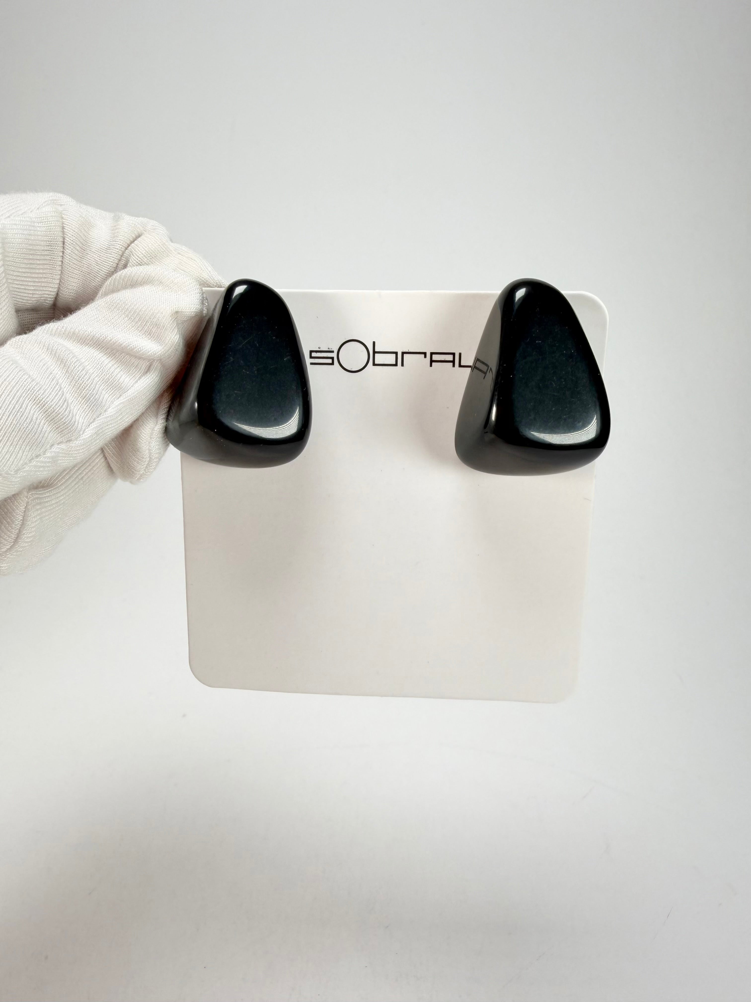 Sobral - Preto "Diamond" Black Resin Clip On Earrings ( 000064 )