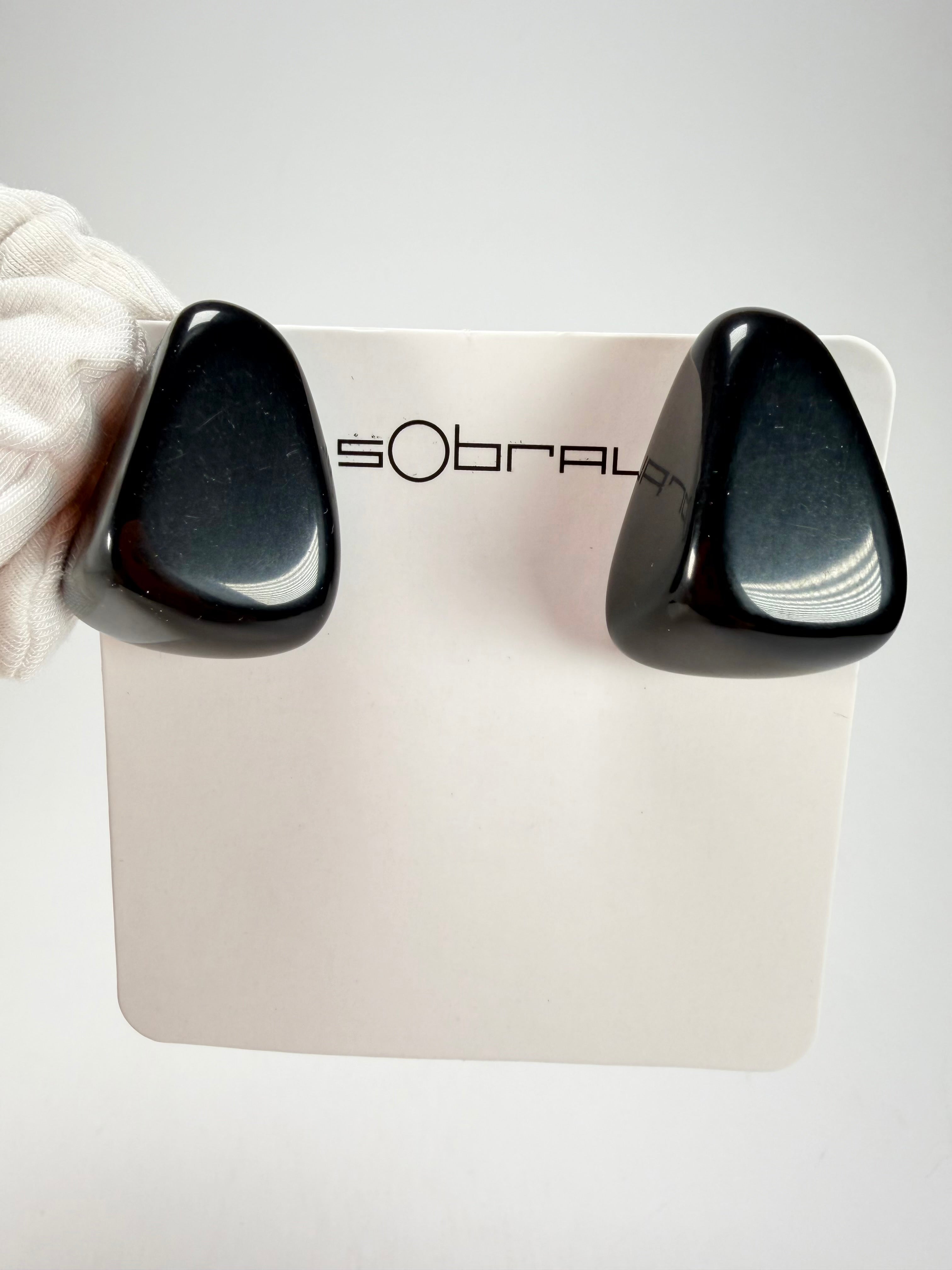 Sobral - Preto "Diamond" Black Resin Clip On Earrings ( 000064 )