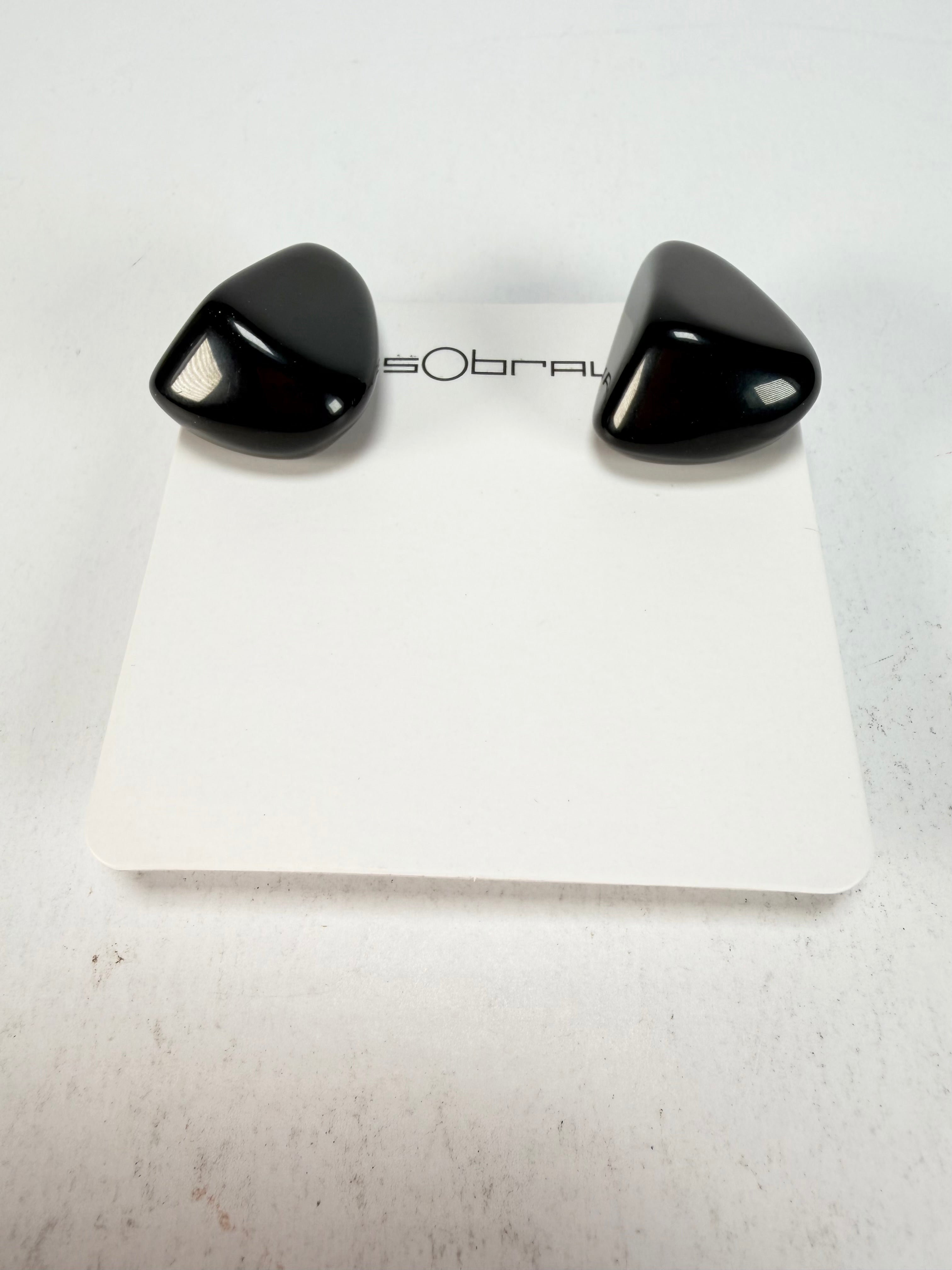 Sobral - Preto "Diamond" Black Resin Clip On Earrings ( 000064 )