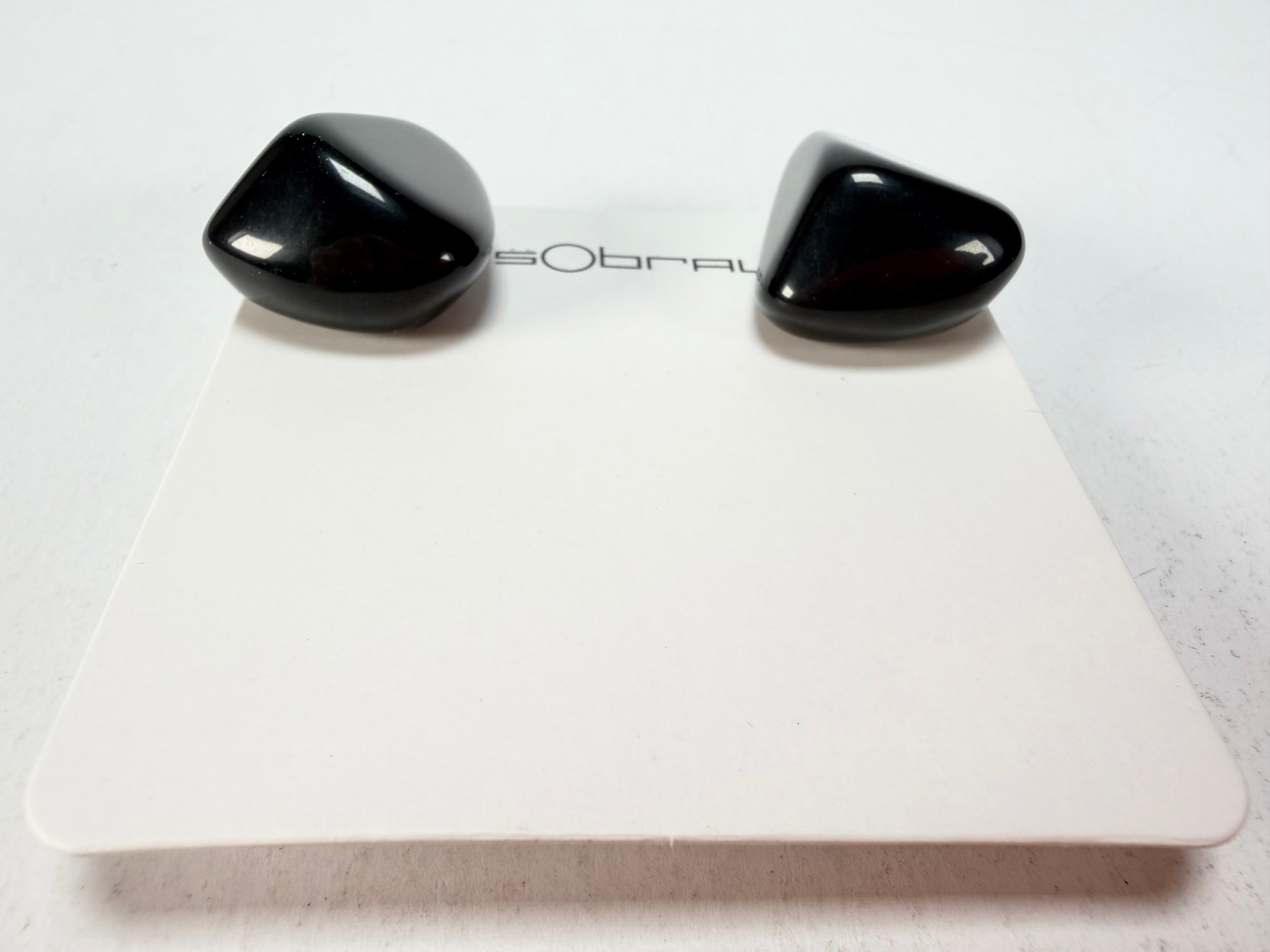Sobral - Preto "Diamond" Black Resin Clip On Earrings ( 000064 )