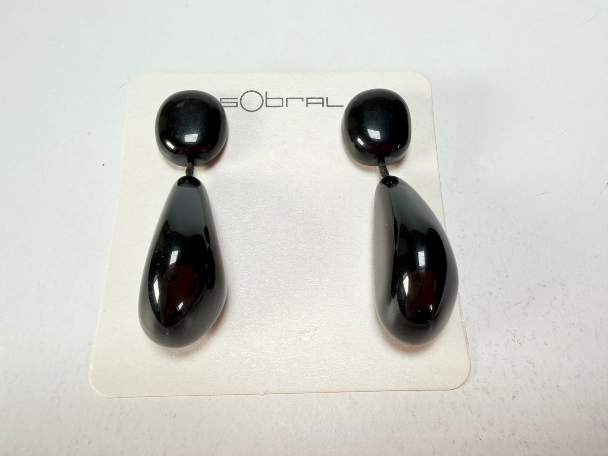 Sobral - Preto "Clave Efeitos" Black Resin Earrings ( 004606 )